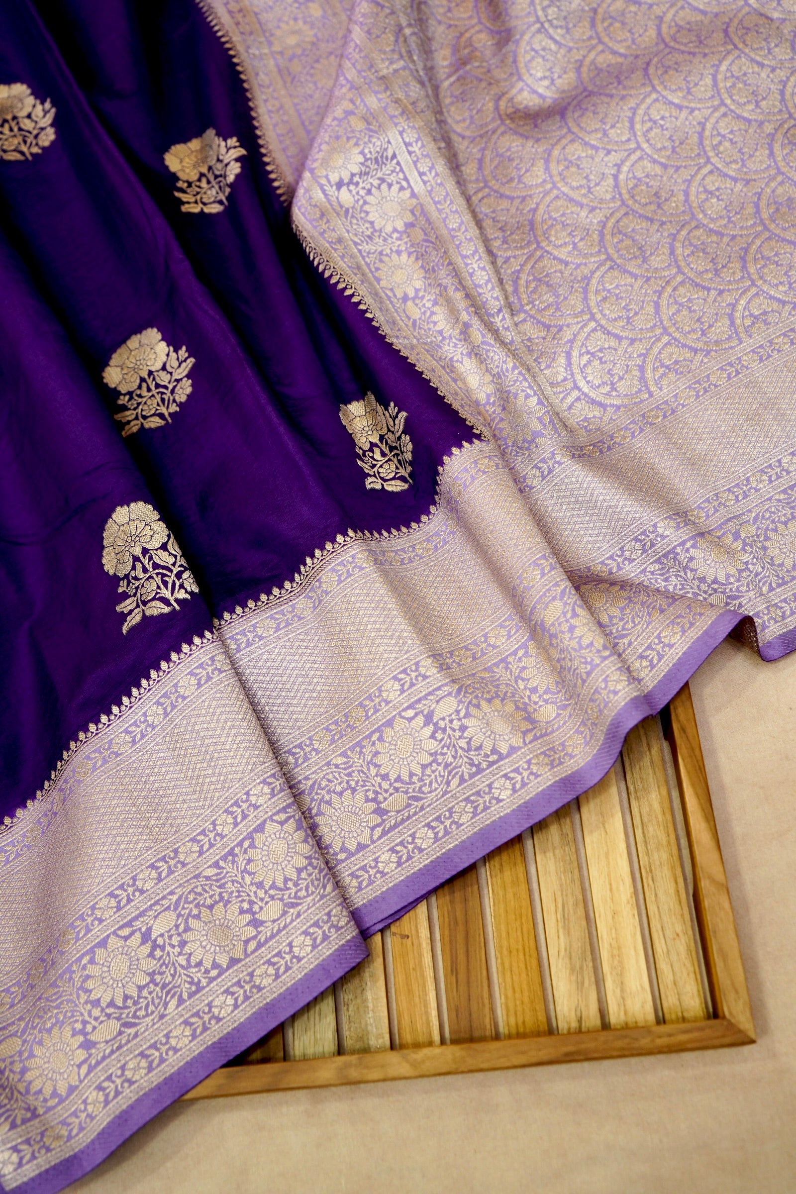 Royal Purple Semi Georgette Silk Saree with Silver Zari Border