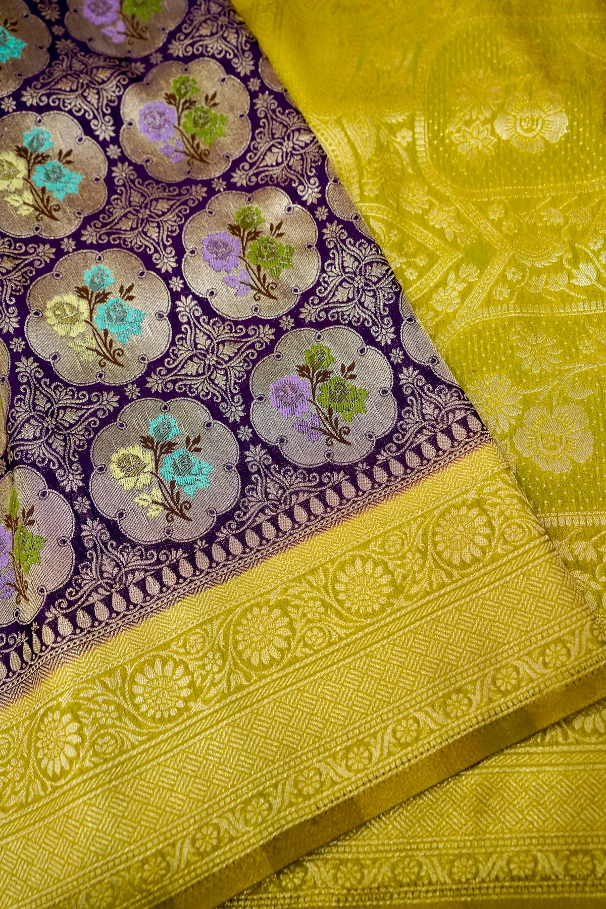 Purple Semi Tanchoi Saree with Rich Antique Zari Border
