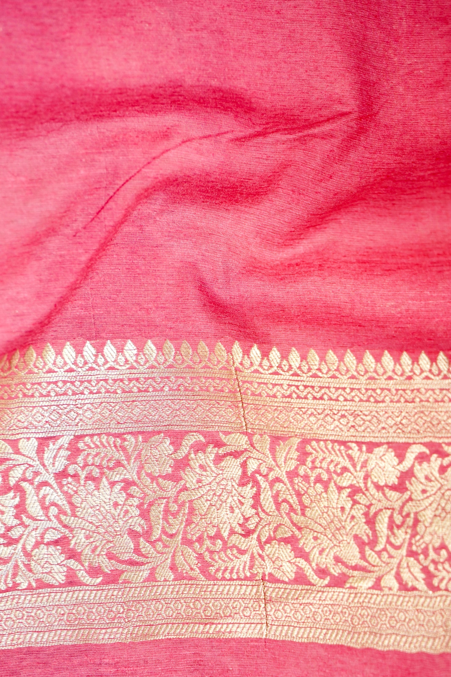 Hot Pink Semi Georgette Silk Saree with Champagne Zari Border