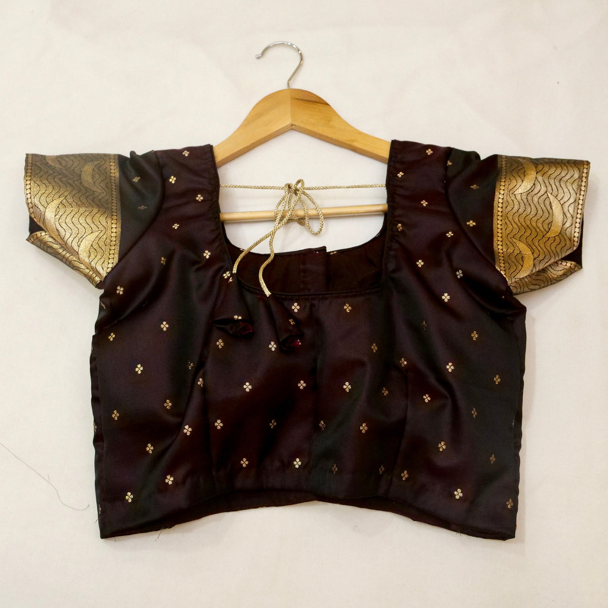 Nihar - Deep Chocolate Brown Ghat Border Banarasi Silk Saree with Stitched Blouse