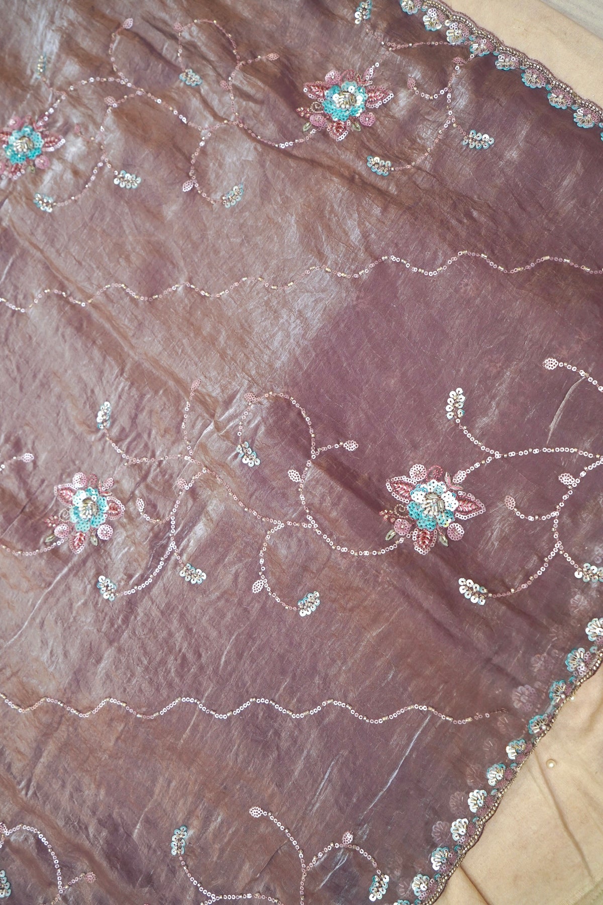 Dusty Mauve Blossom Trail Sequin Work Designer Saree