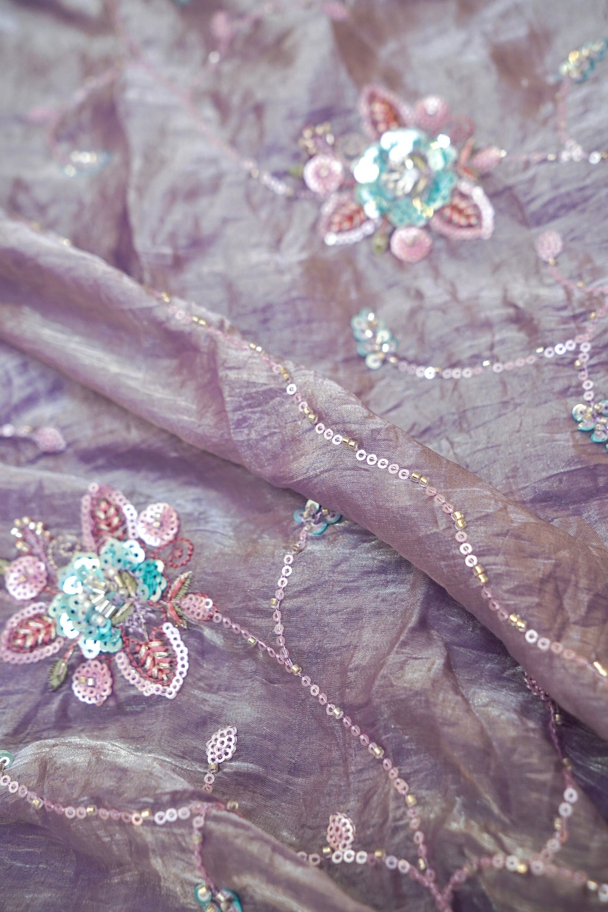 Lavender Lilac Blossom Trail Sequin Work Designer Saree