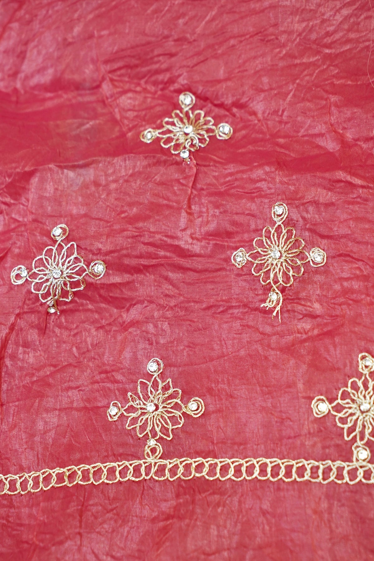 Mosaic Jewel Designer Tissue Saree – Coral Pink