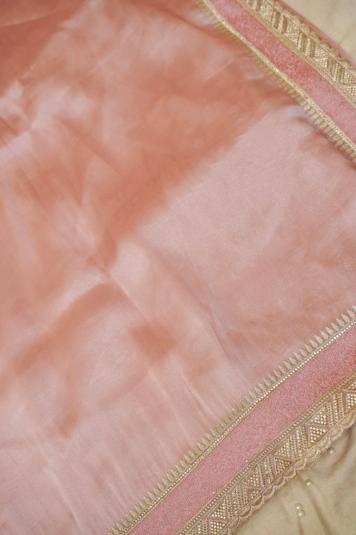 Rhinestone Border Designer Tissue Saree in Blush Pink