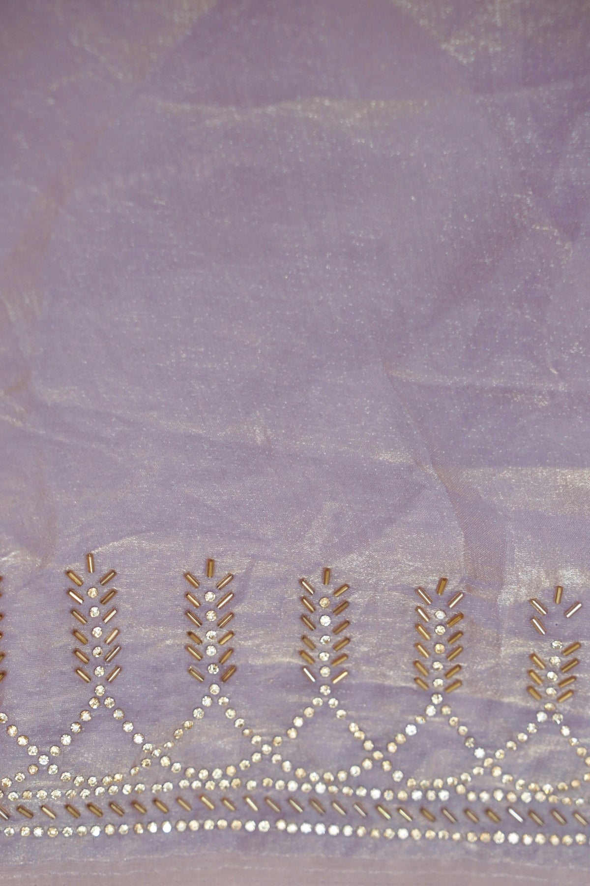 Vine Rhinestone Border Designer Tissue Saree – Lavender Mist