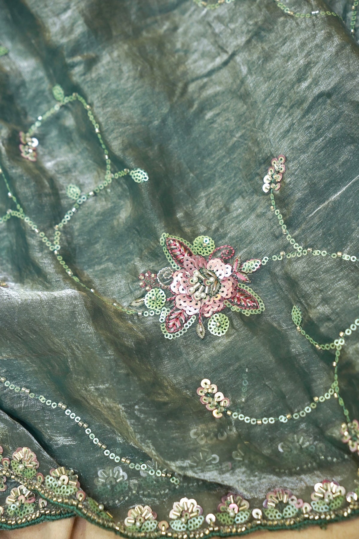 Forest Green Blossom Trail Sequin Work Designer Saree