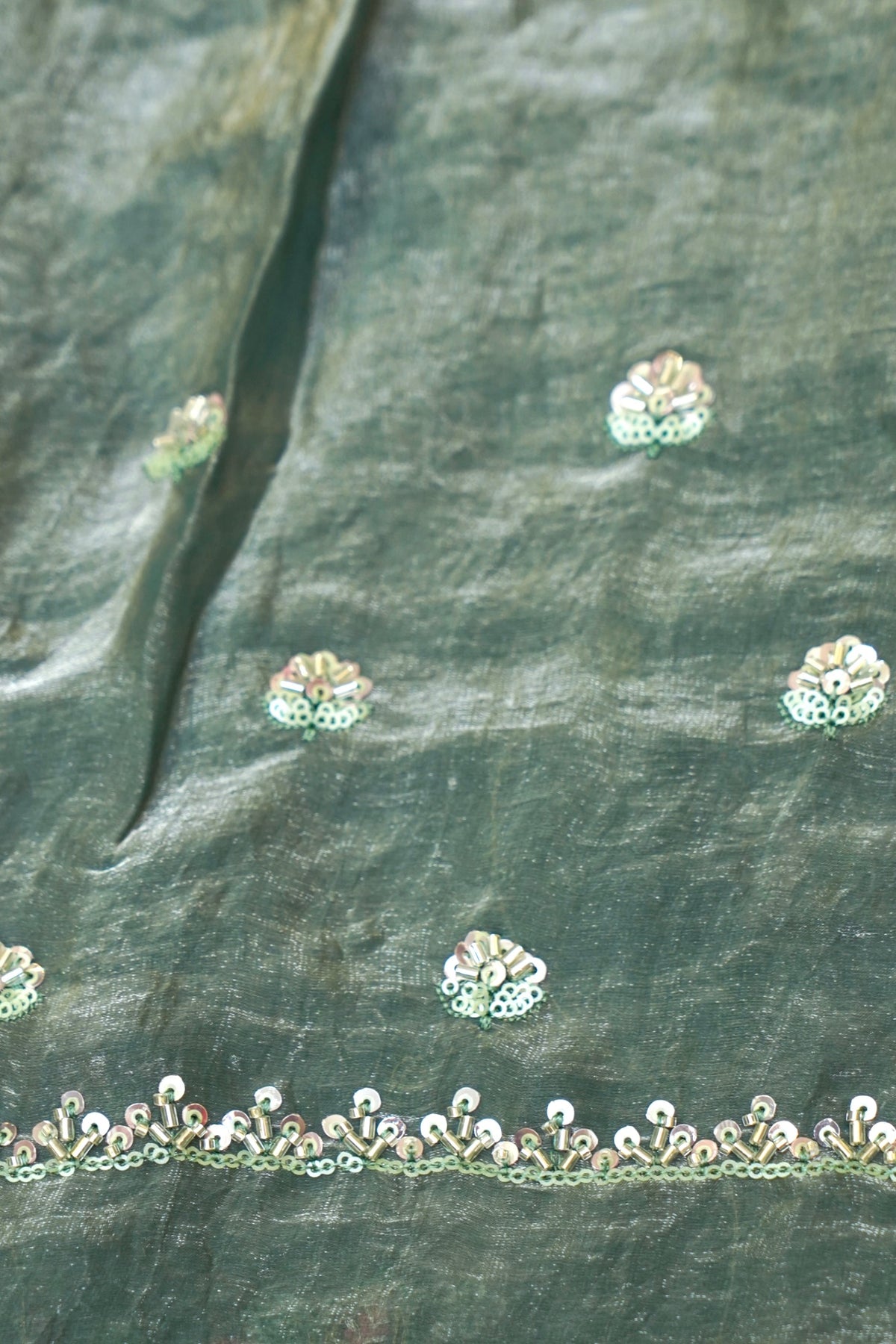 Forest Green Blossom Trail Sequin Work Designer Saree