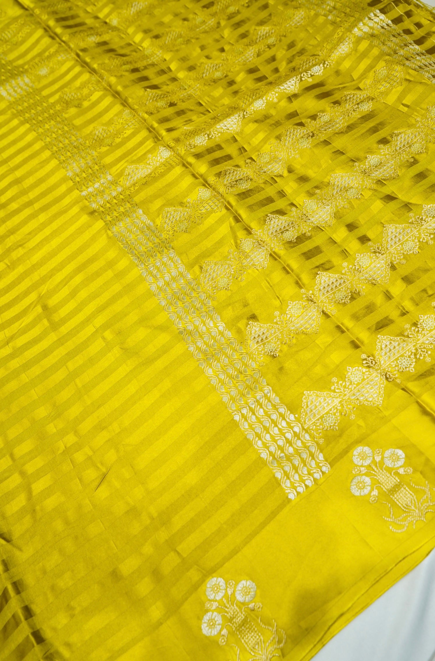 Lemon Yellow Mashru Silk Saree with Gold Weave