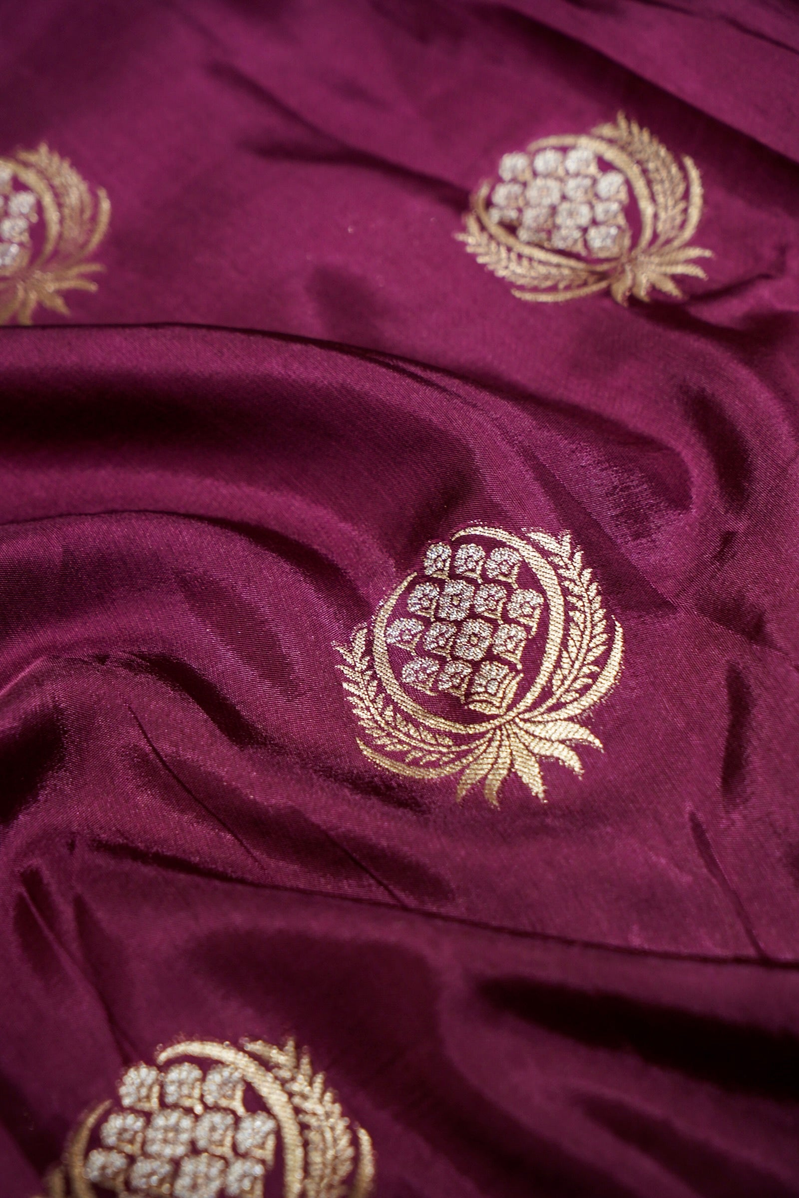 Mulberry Purple Dupion Silk Saree with Champagne Gold Border