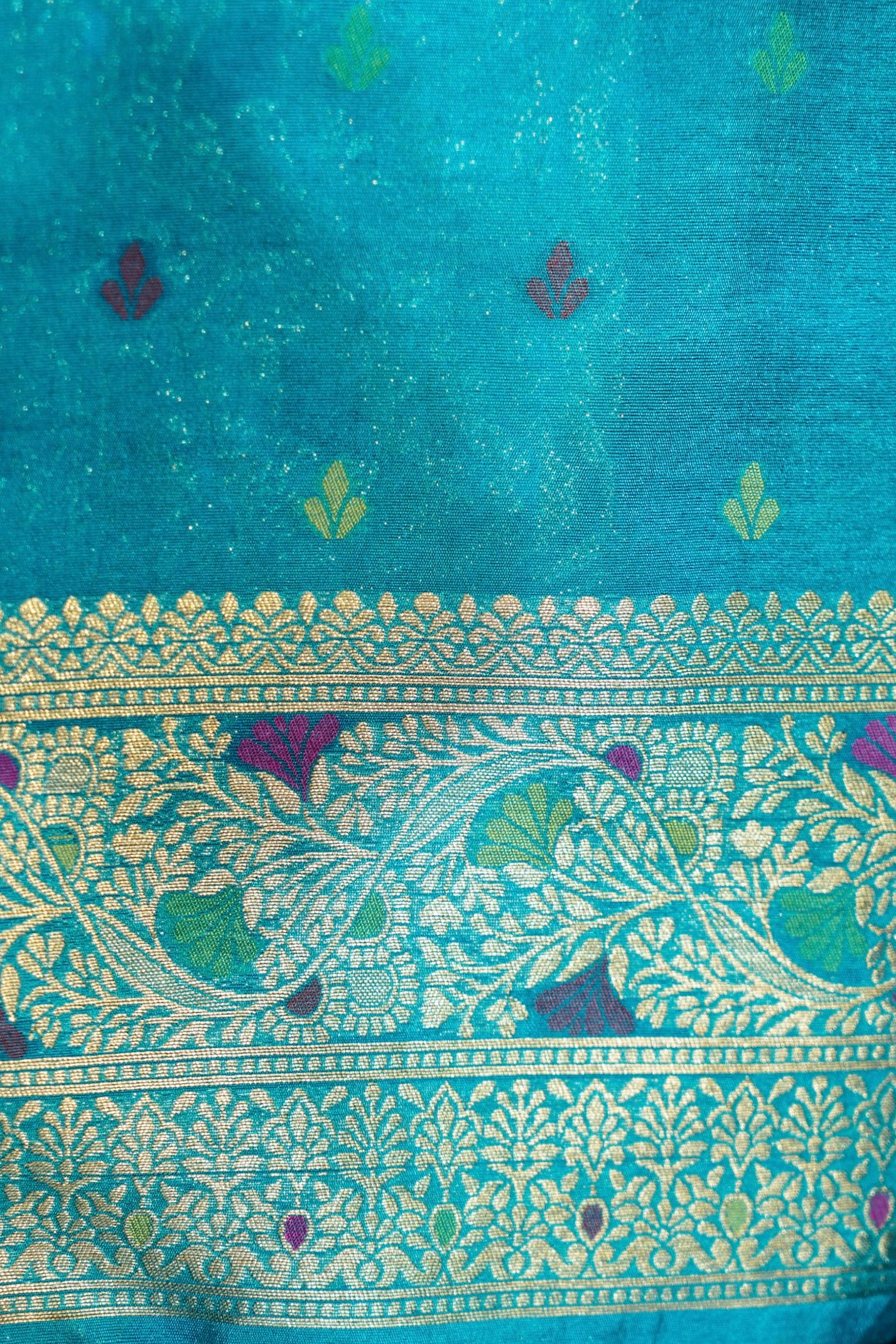 Ruby Pink Ikkat Patola Silk Saree with Turquoise Blue Border