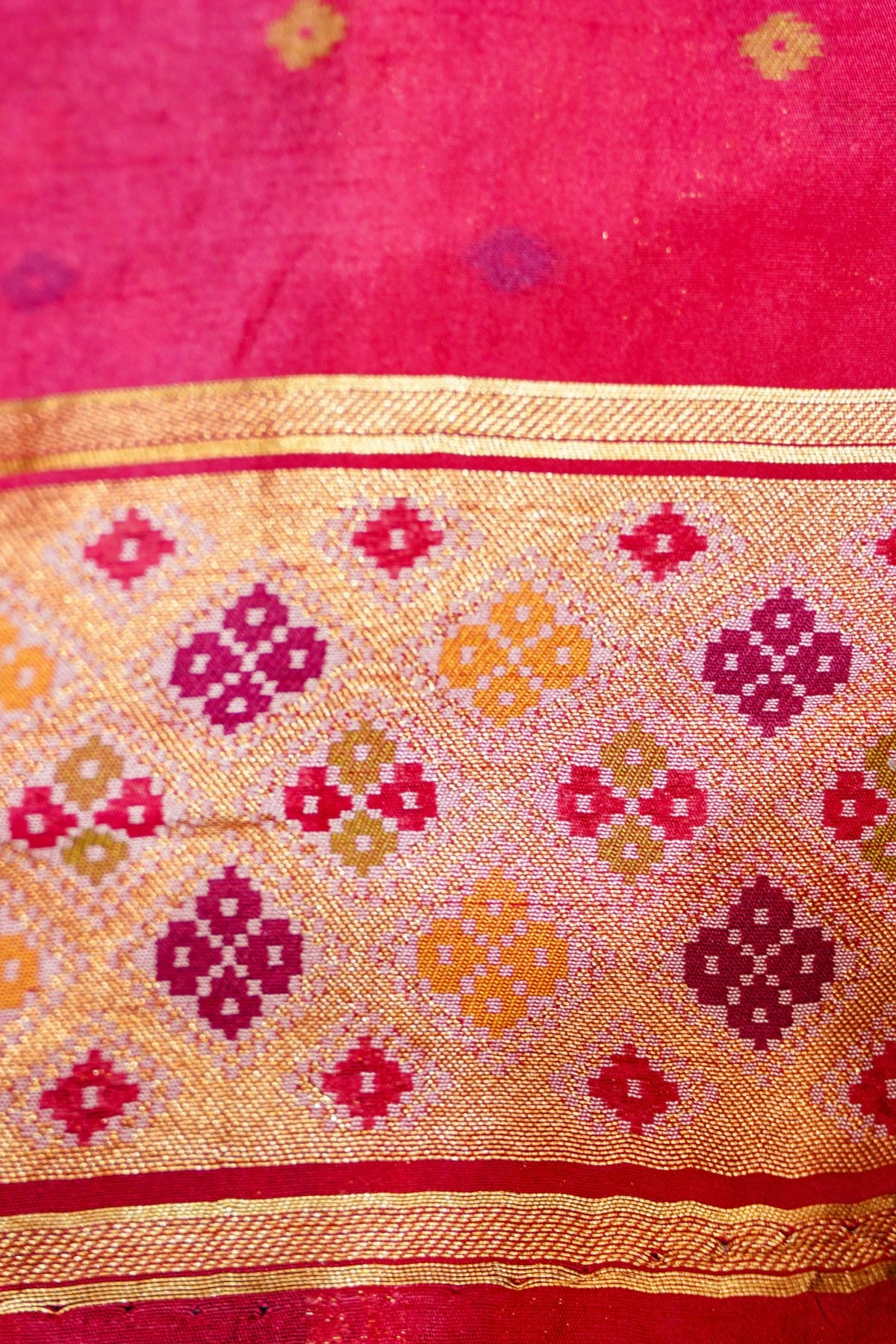 Bottle Green Ikkat Patola Silk Saree with Blush Pink Border