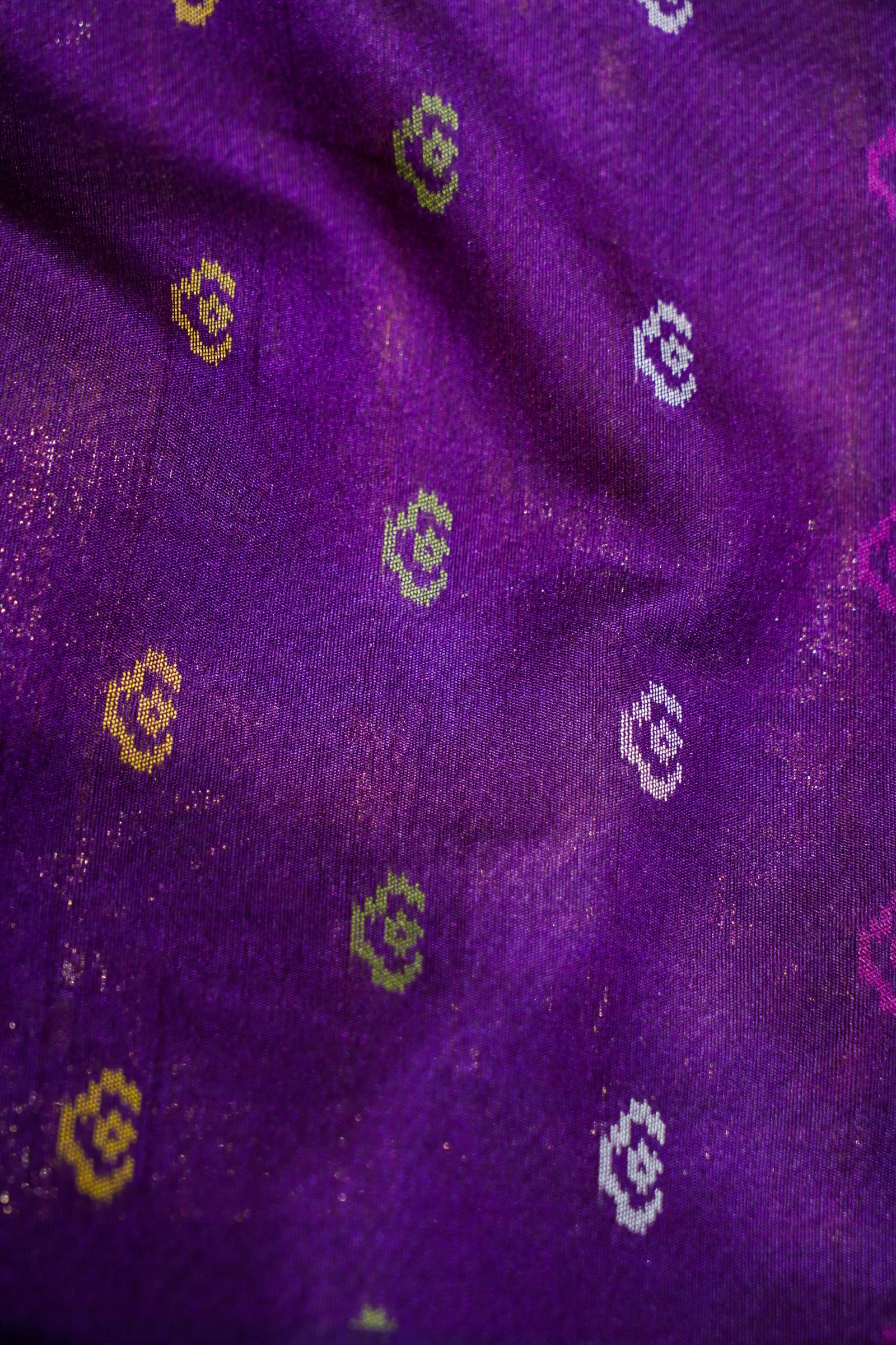 Sunshine Yellow Ikkat Patola Silk Saree with Violet Border