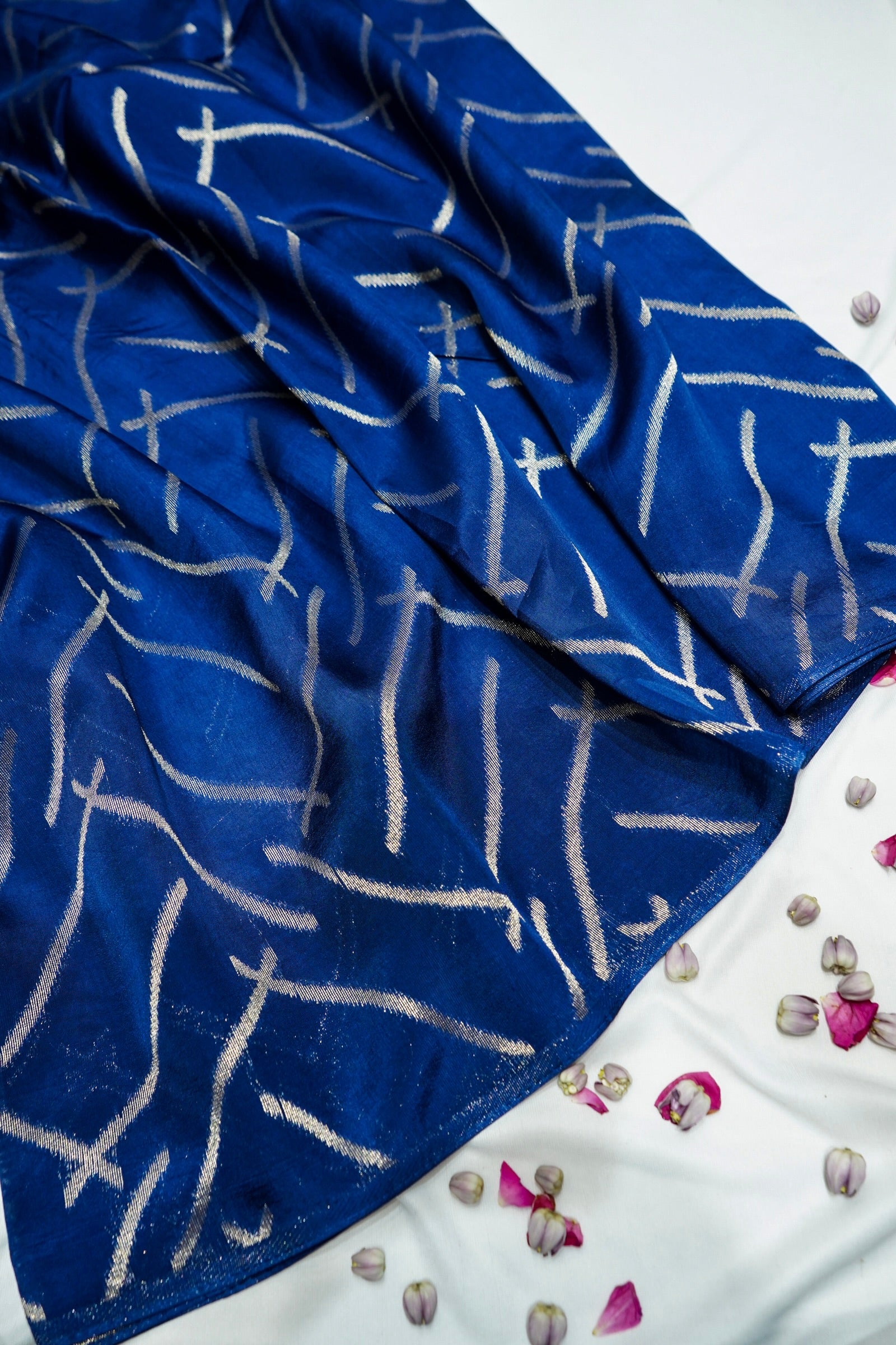 Cobalt Blue Muslin Cotton Saree with Silver Weave