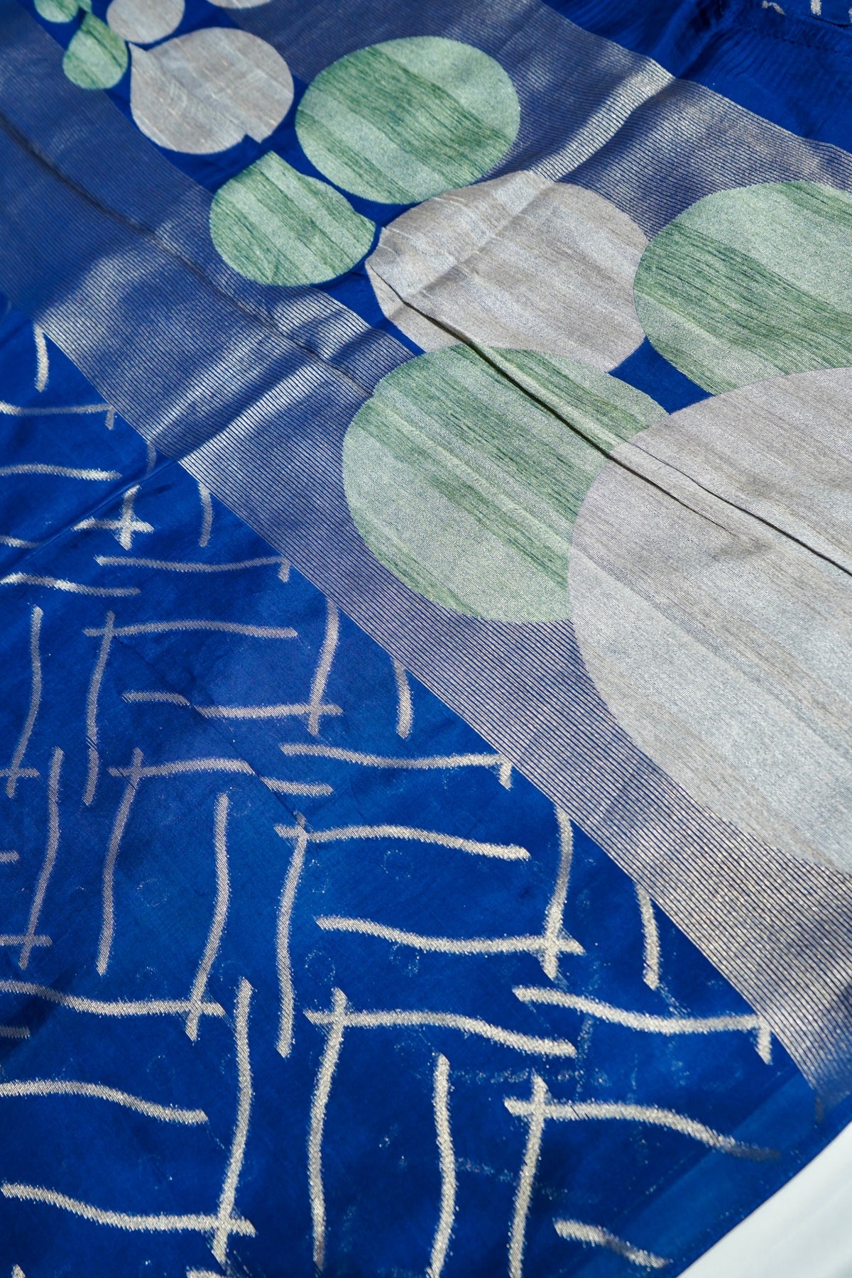 Cobalt Blue Muslin Cotton Saree with Silver Weave
