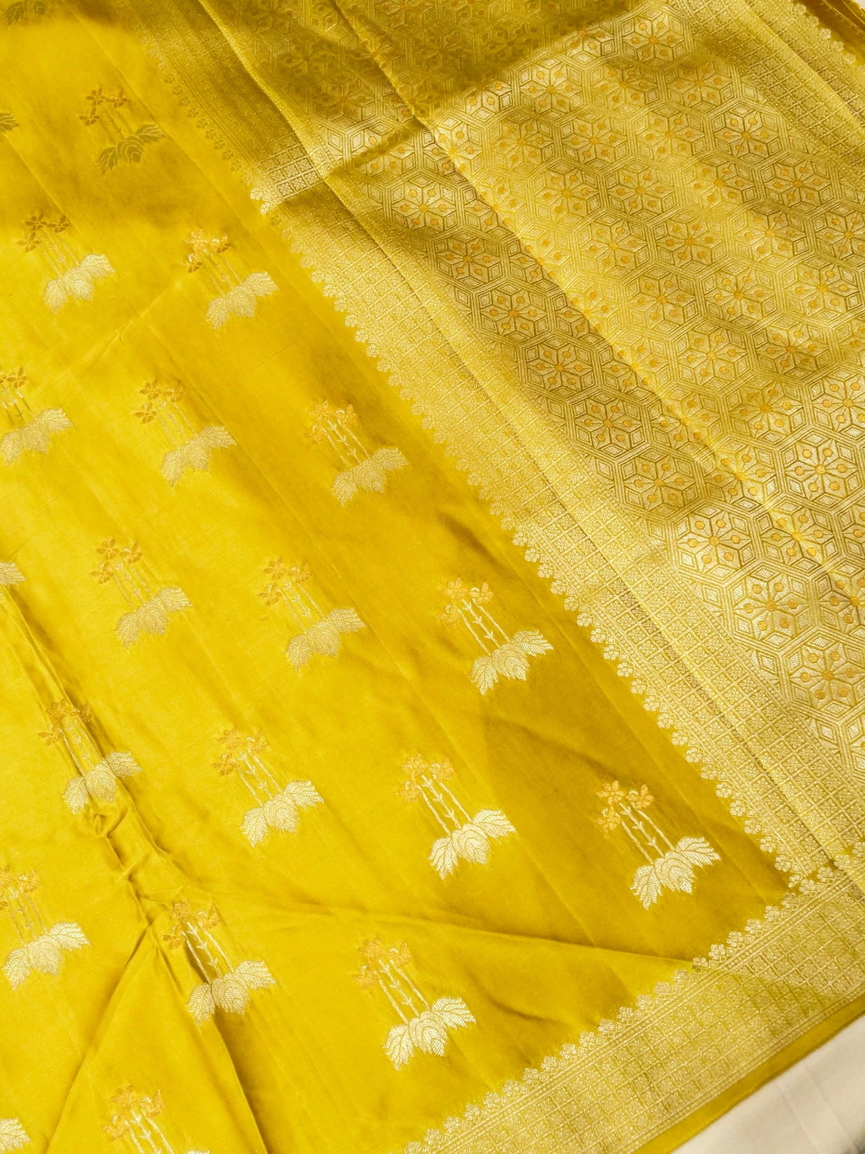 Mustard Gold Mashru Silk Saree with Champagne Border