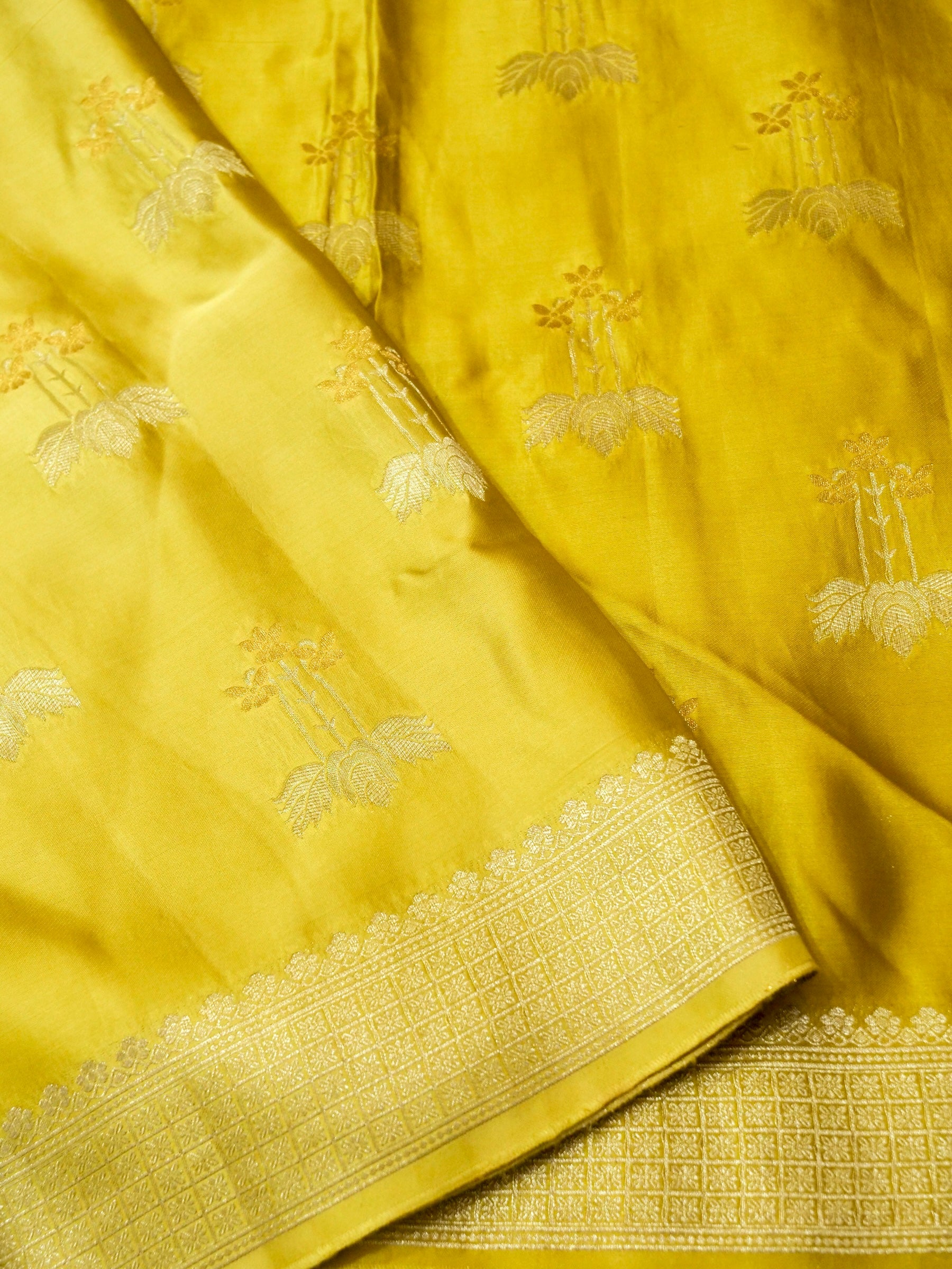 Mustard Gold Mashru Silk Saree with Champagne Border