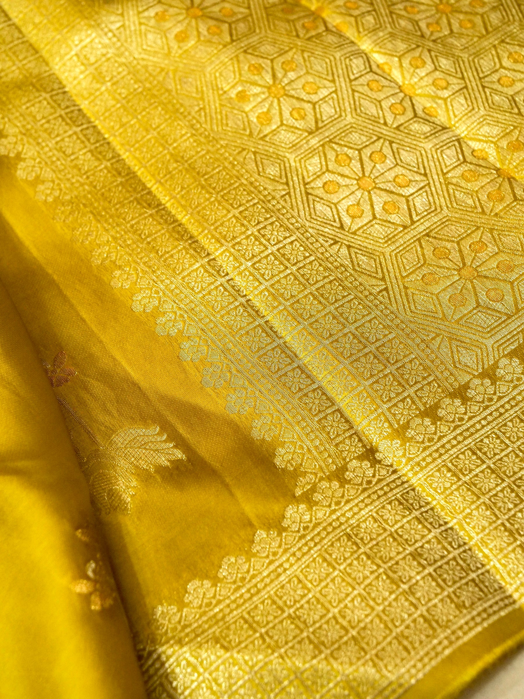 Mustard Gold Mashru Silk Saree with Champagne Border
