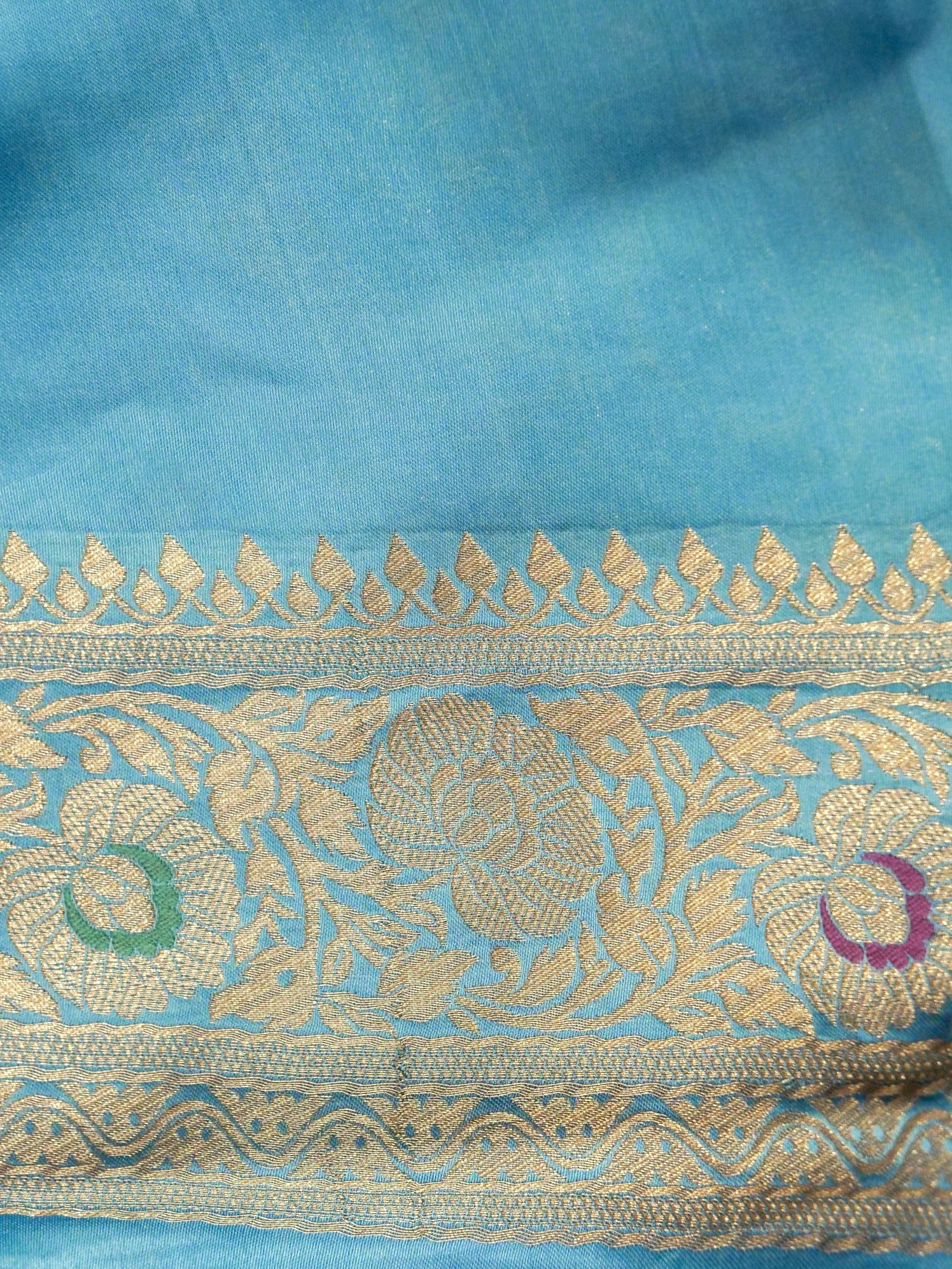Cerulean Blue Ombré Shade Mashru Silk Saree with Champagne Border