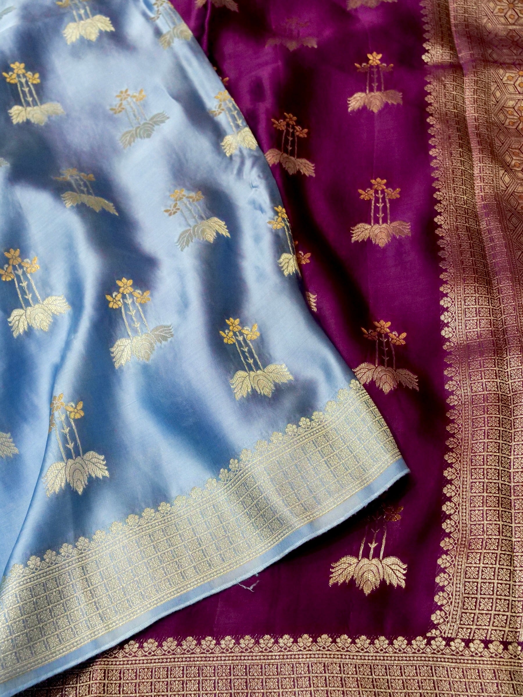 Twilight Ombré Mashru Silk Saree with Champagne Border