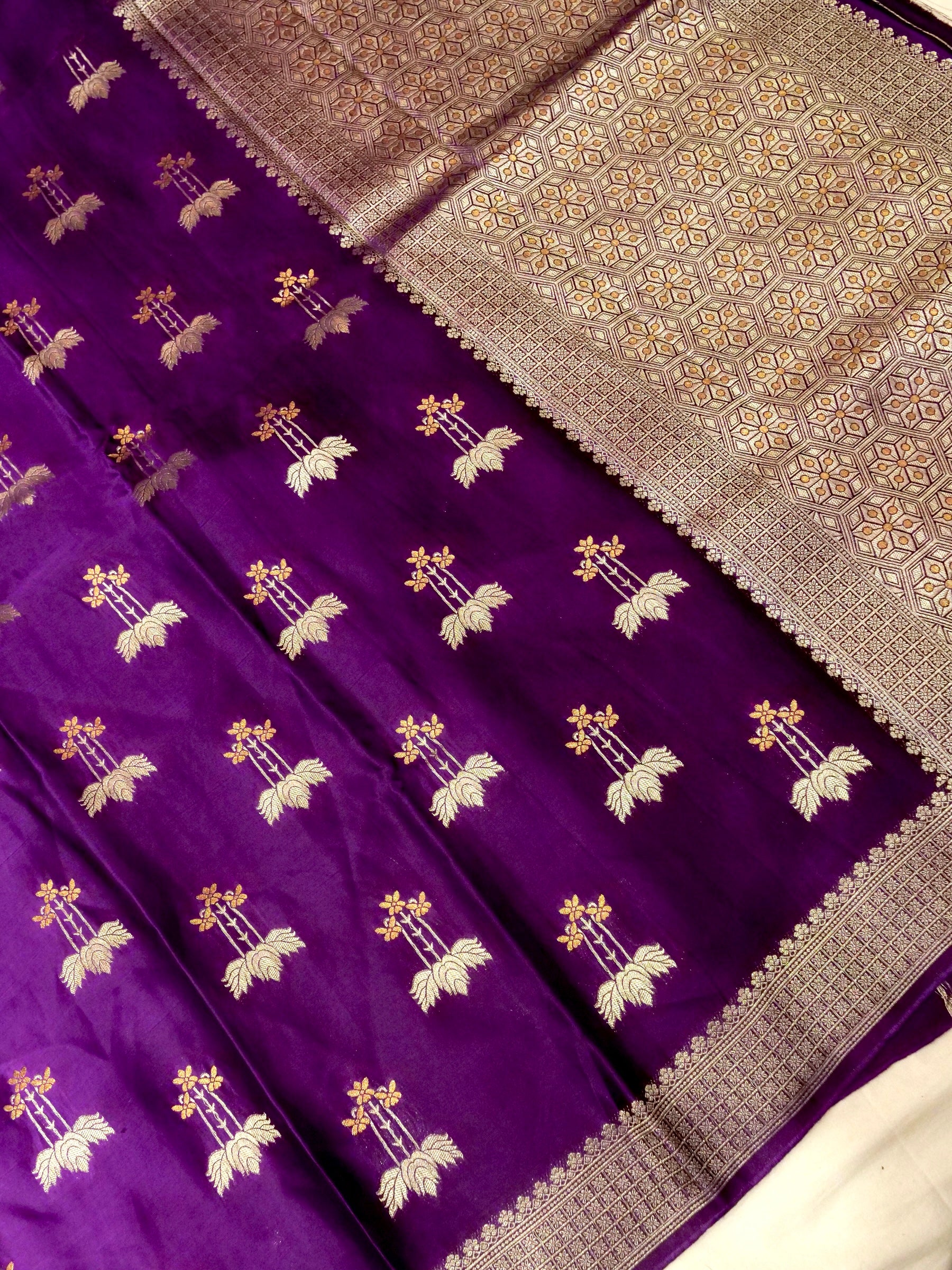Sunset Symphony Ombré Mashru Silk Saree with Champagne Border