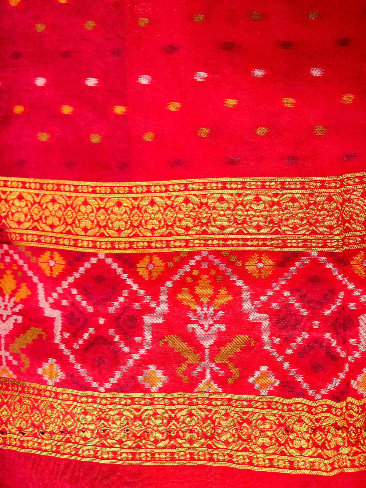 Emerald Green Patola Silk Saree with Contrast Rani Pink Border