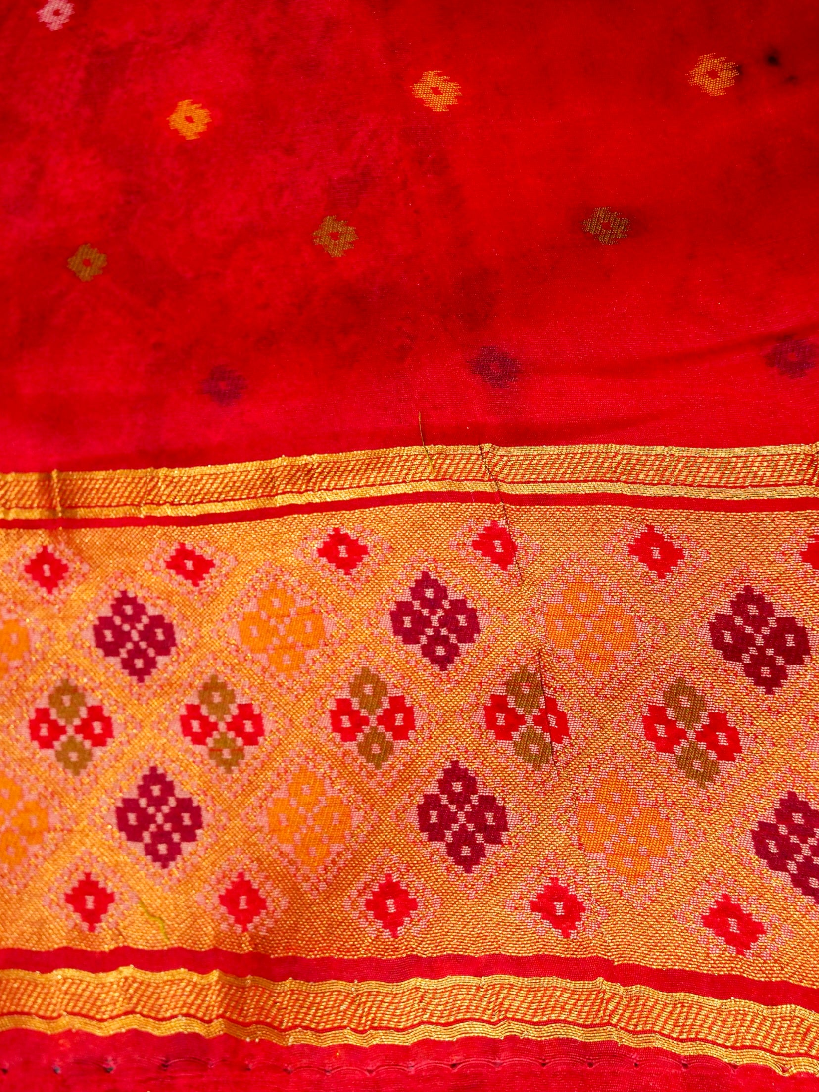 Turquoise Patola Silk Saree with Contrast Peach Pink Border
