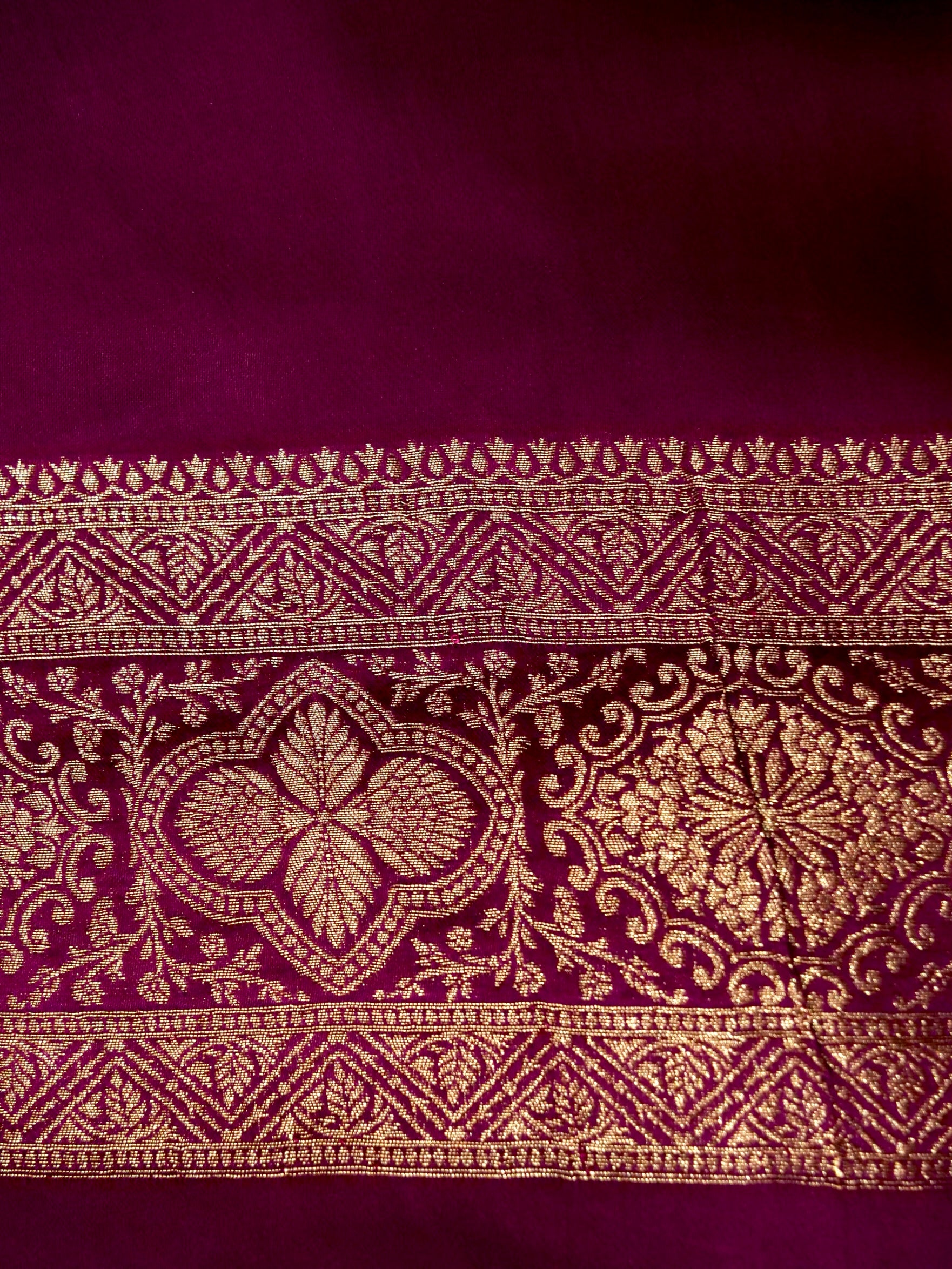 Berry Magenta Mashru Silk Saree with Gold Border