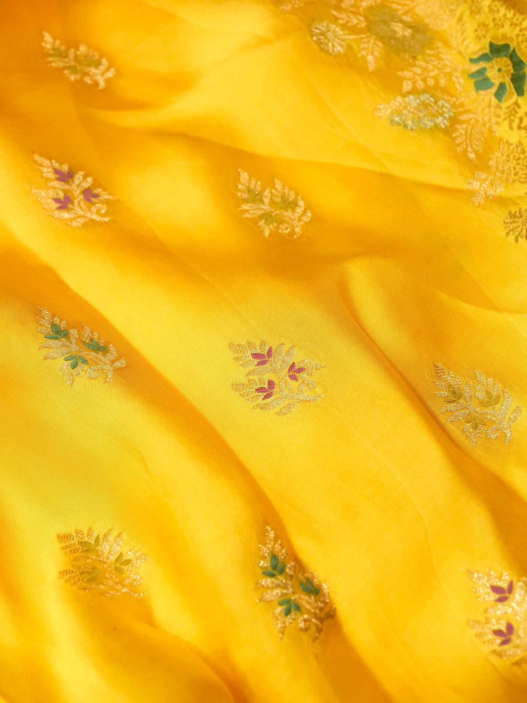 Ombré Yellow-Orange Mashru Silk Saree with Champagne Zari Detailing