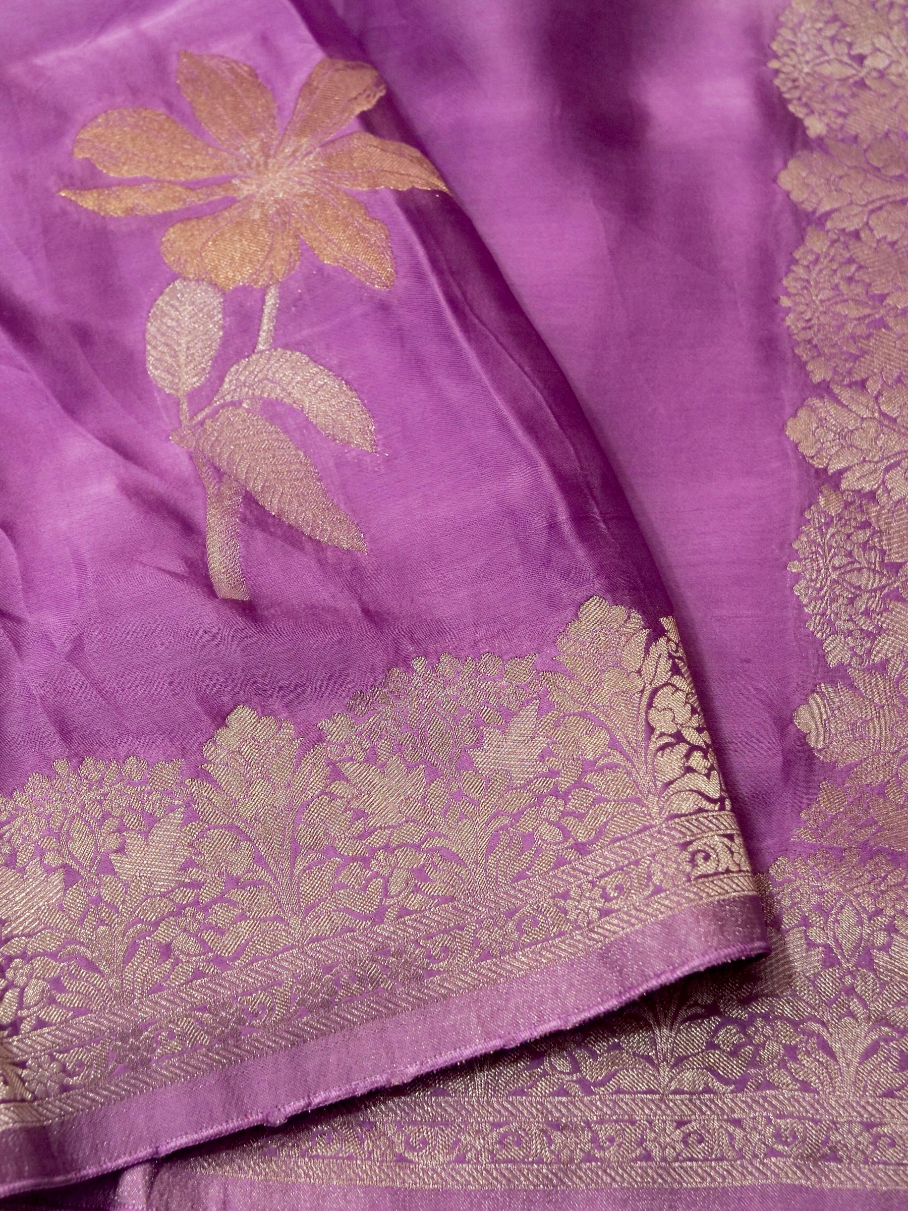 Purple Ombré Shade Mashru Silk Saree with Champagne Border