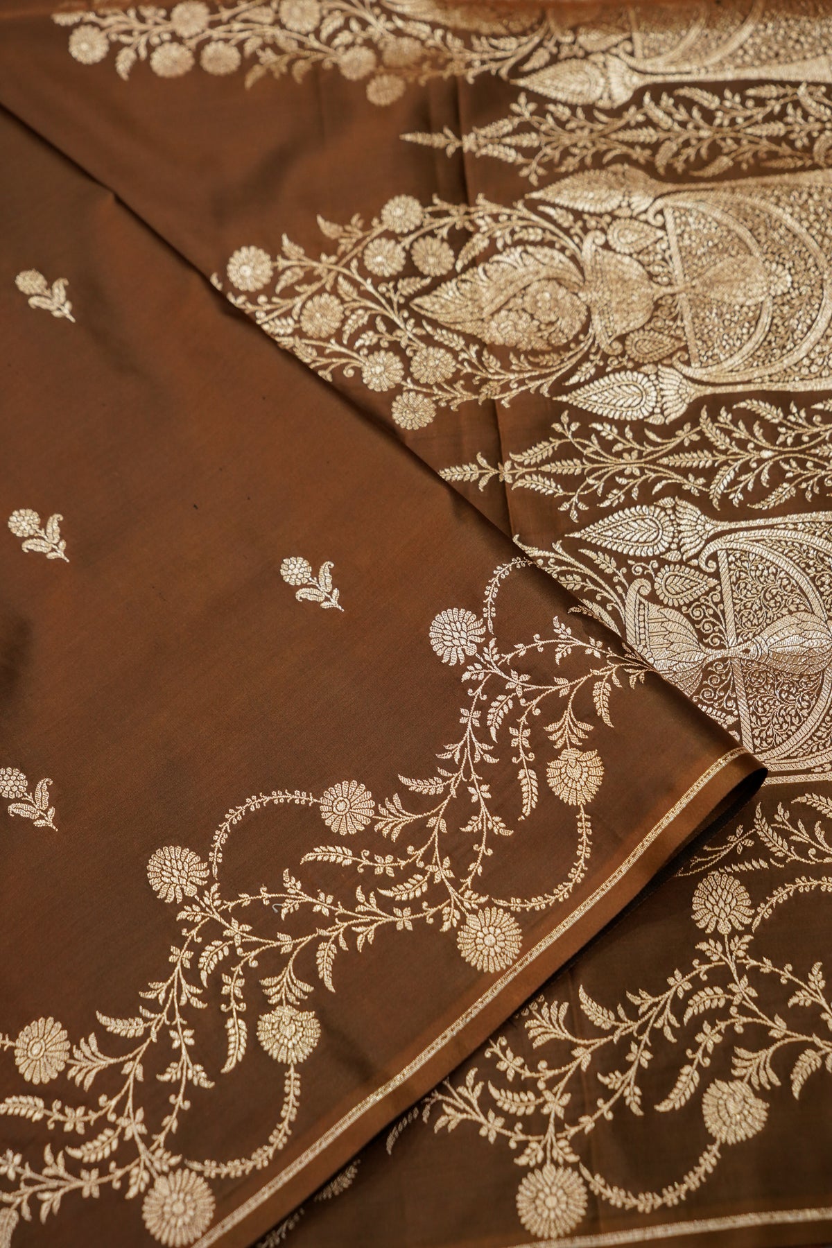 Shruti - Caramel Brown Pure Katan Silk Saree