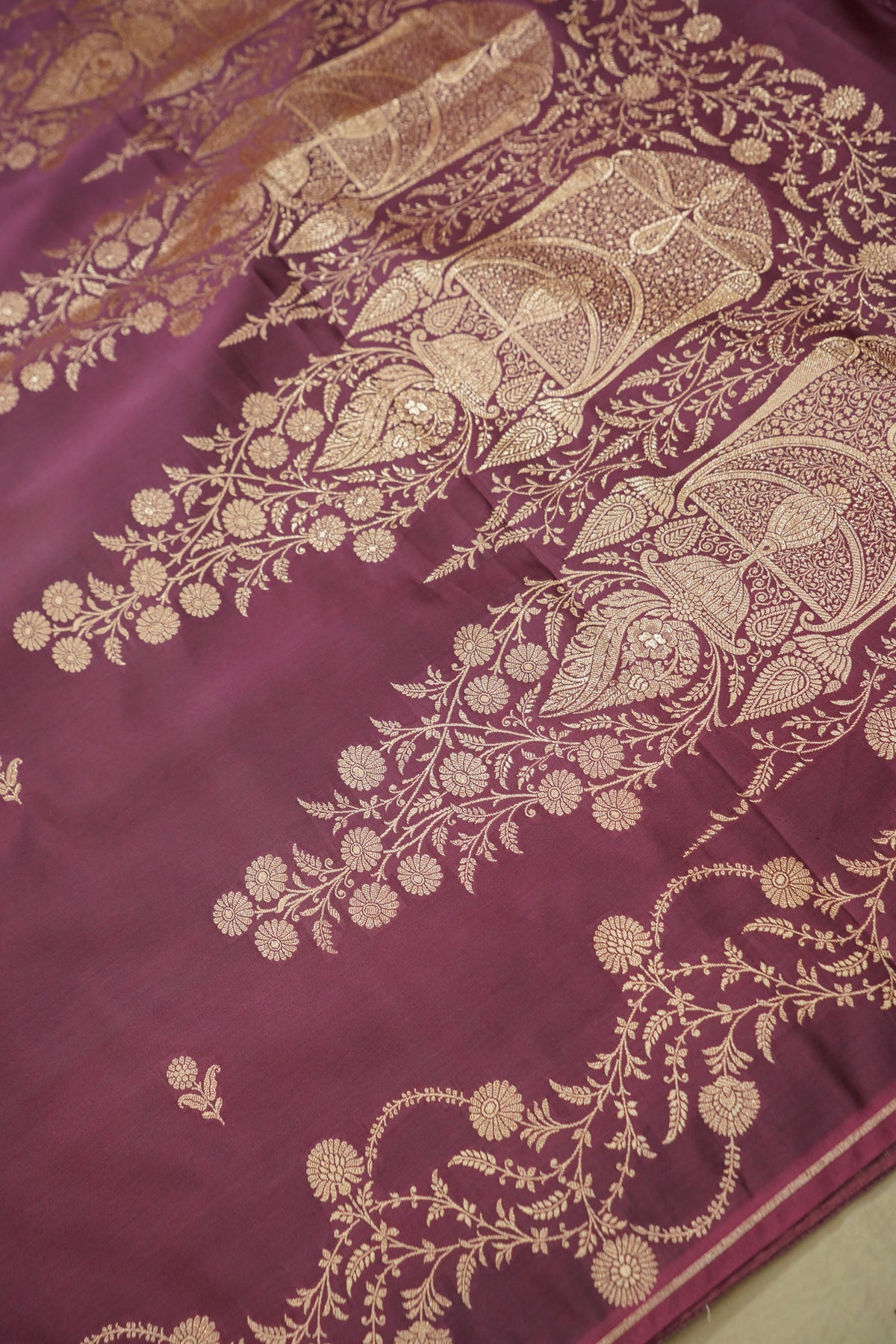 Shruti - Dusty Mauve Pure Katan Silk Saree