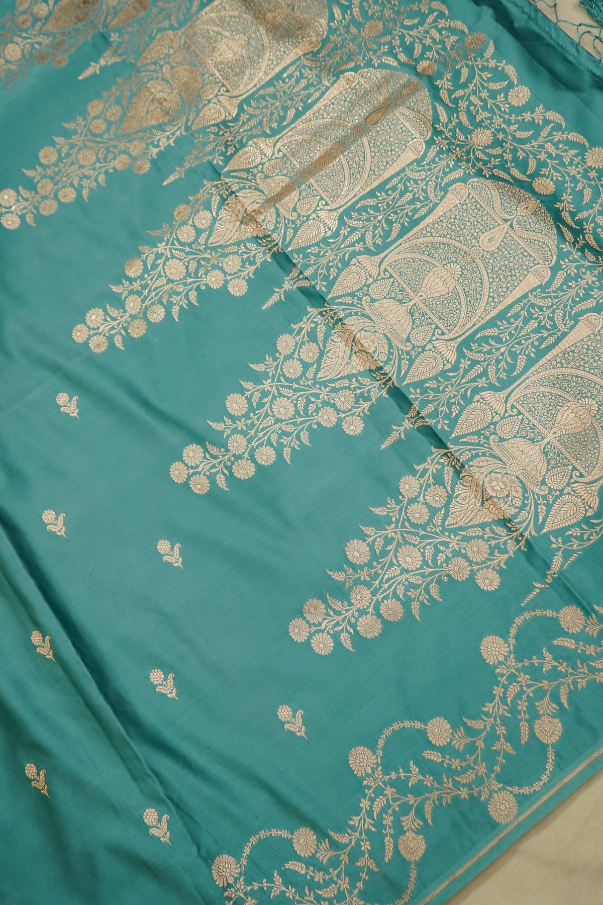 Shruti - Teal Blue Pure Katan Silk Saree