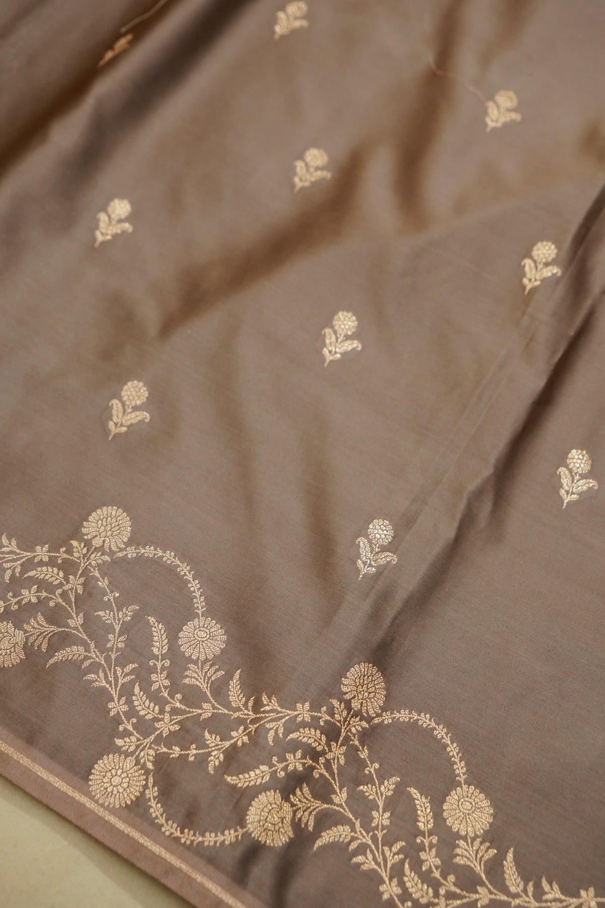 Shruti - Mocha Taupe Pure Katan Silk Saree