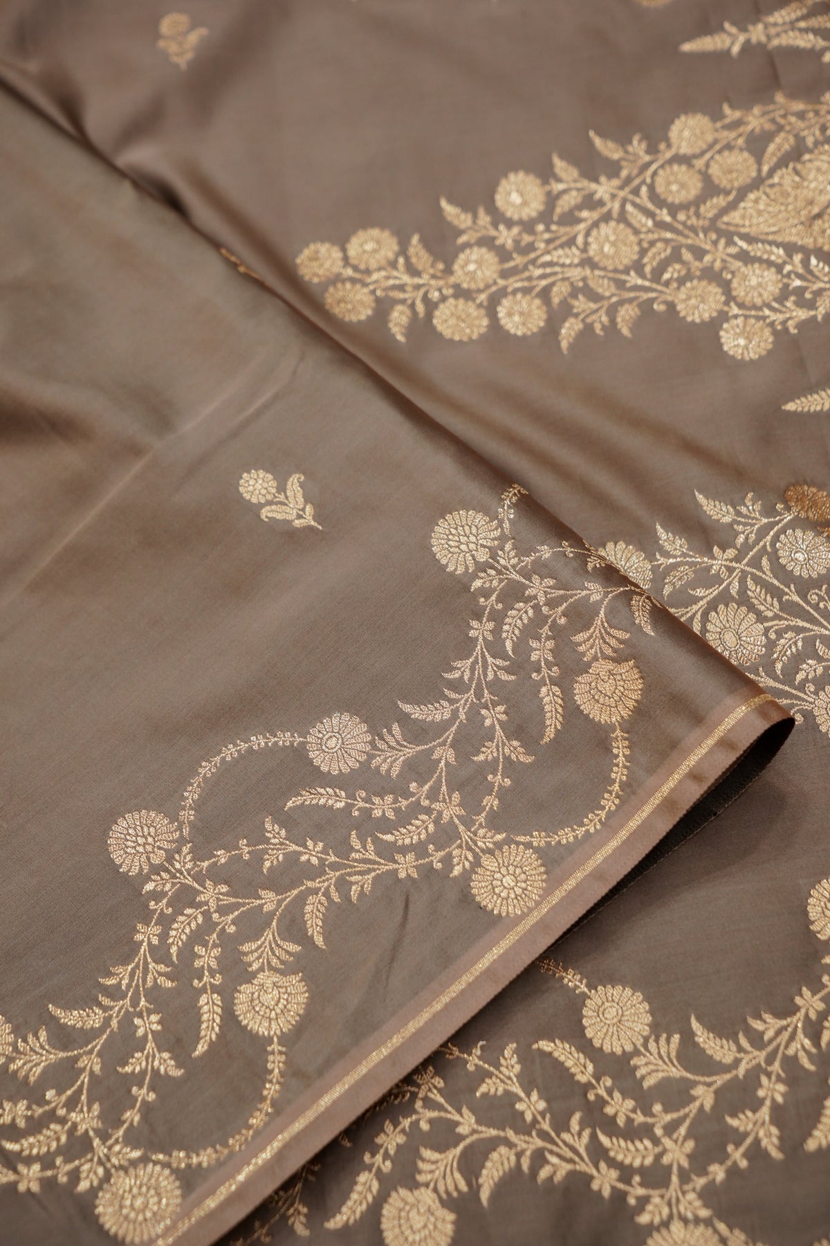 Shruti - Mocha Taupe Pure Katan Silk Saree