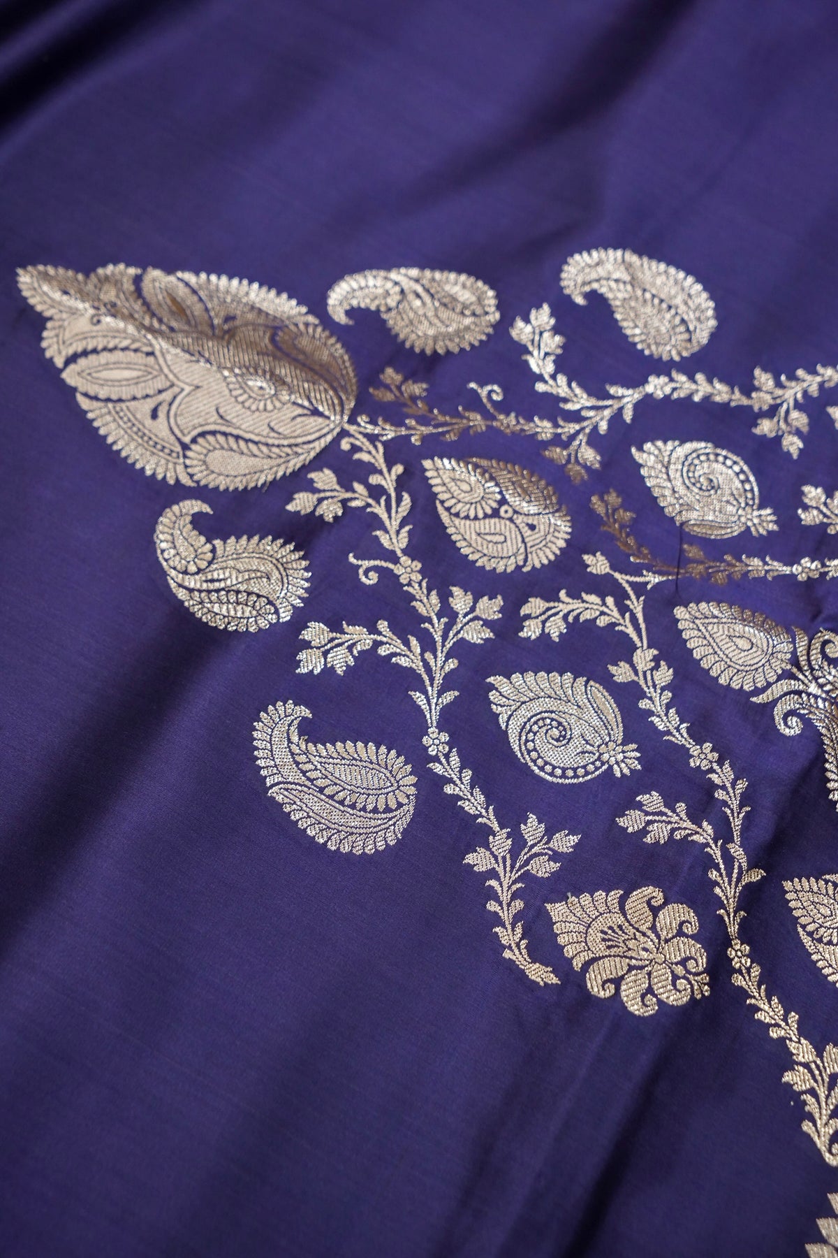 Rich Sapphire Blue Pure Banarasi Katan Silk Saree with light Gold Zari Weaving