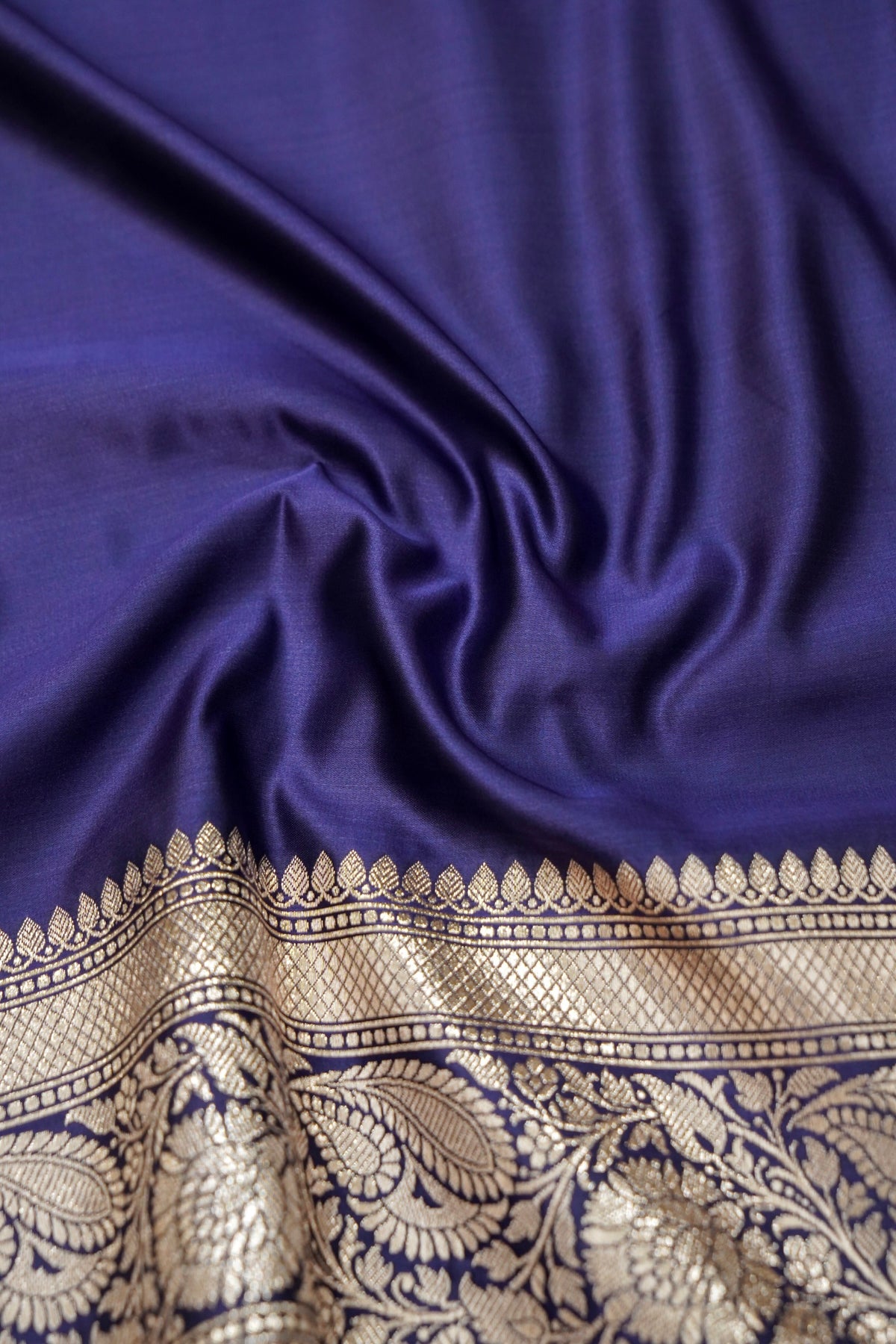 Rich Sapphire Blue Pure Banarasi Katan Silk Saree with light Gold Zari Weaving