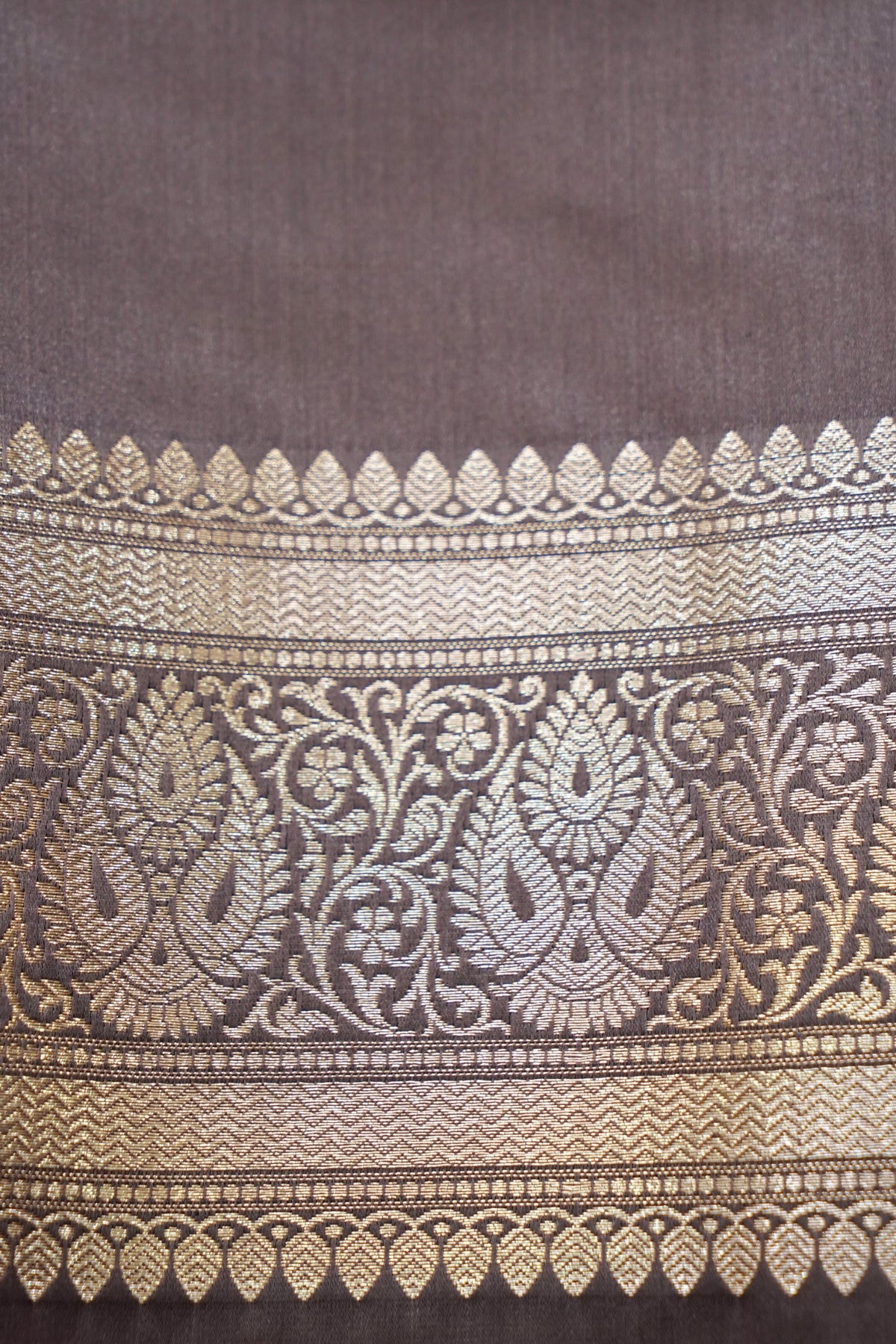 Rich Mauve Grey Pure Banarasi Katan Silk Saree with light Gold Zari Weaving