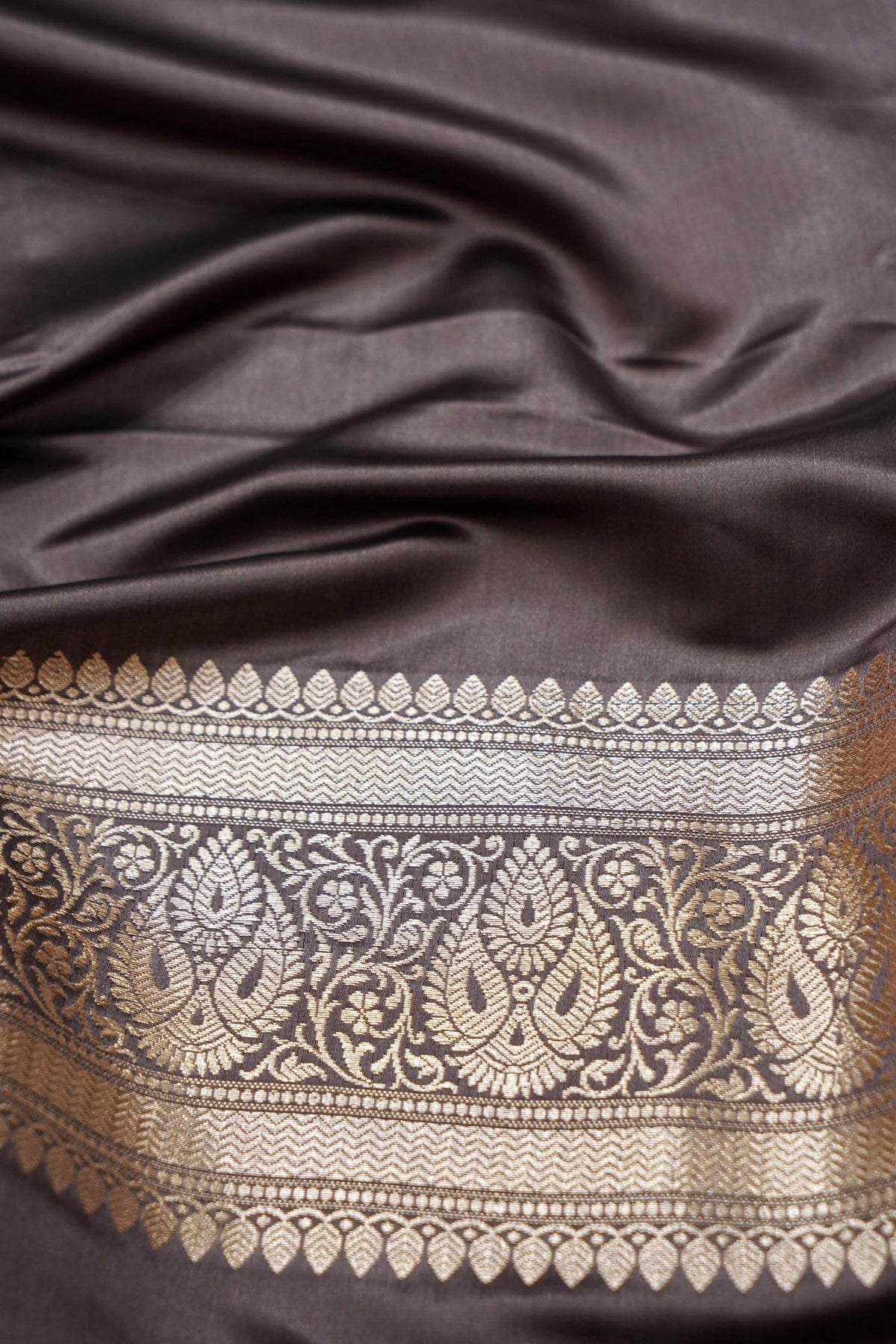 Rich Mauve Grey Pure Banarasi Katan Silk Saree with light Gold Zari Weaving