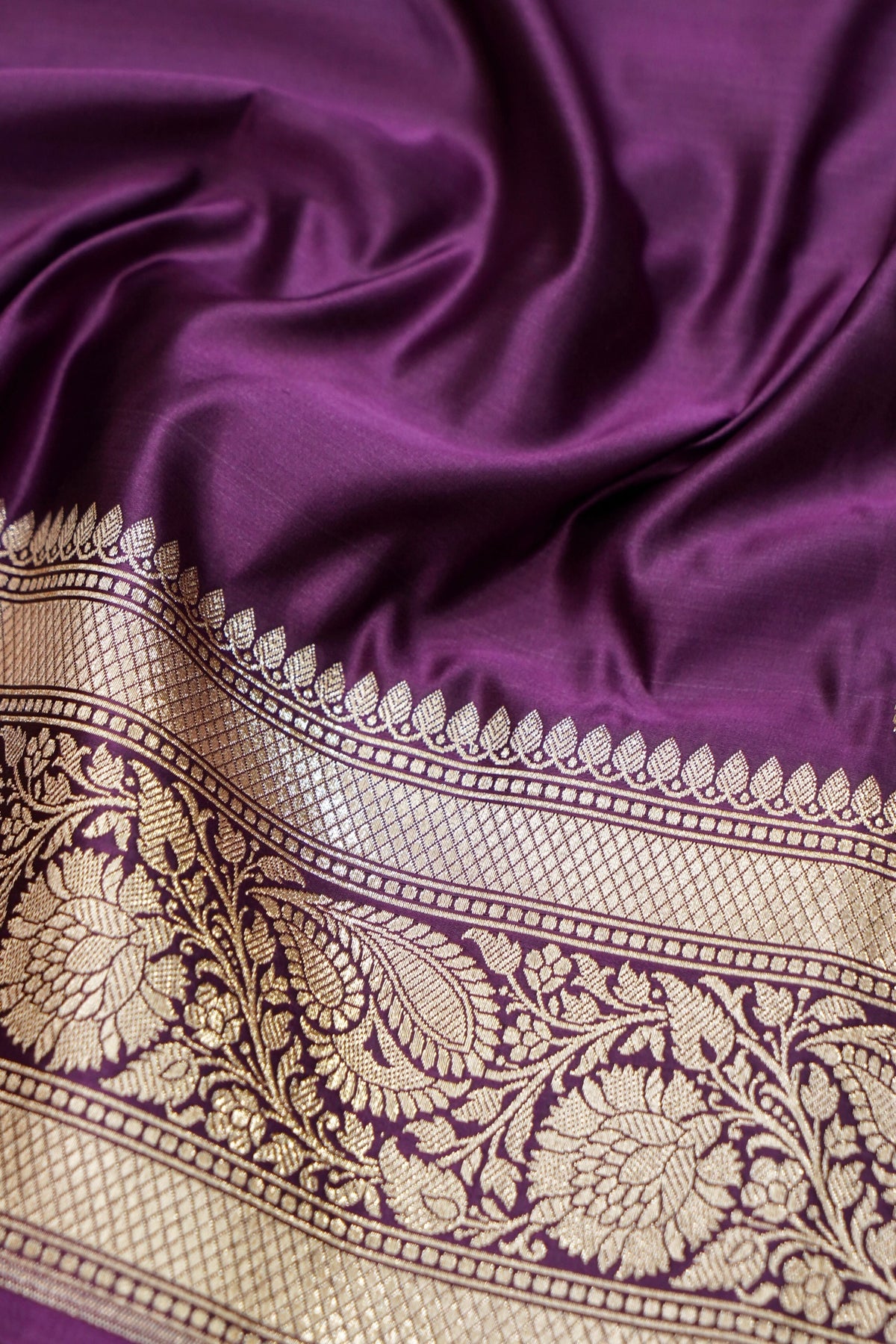 Rich Magenta Purple Pure Banarasi Katan Silk Saree with light Gold Zari Weaving