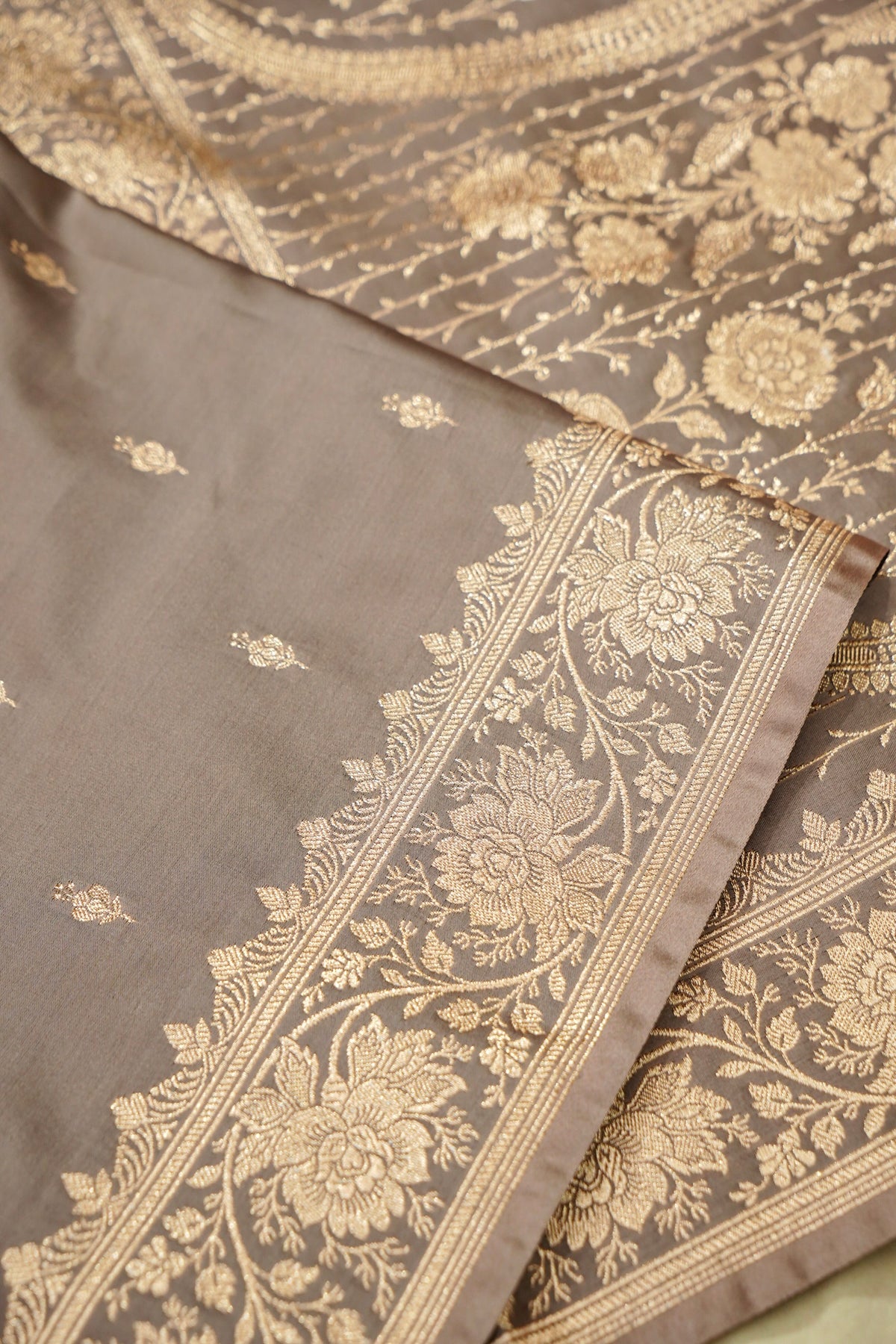 Kruti - Pure Katan Silk Saree in Taupe Beige