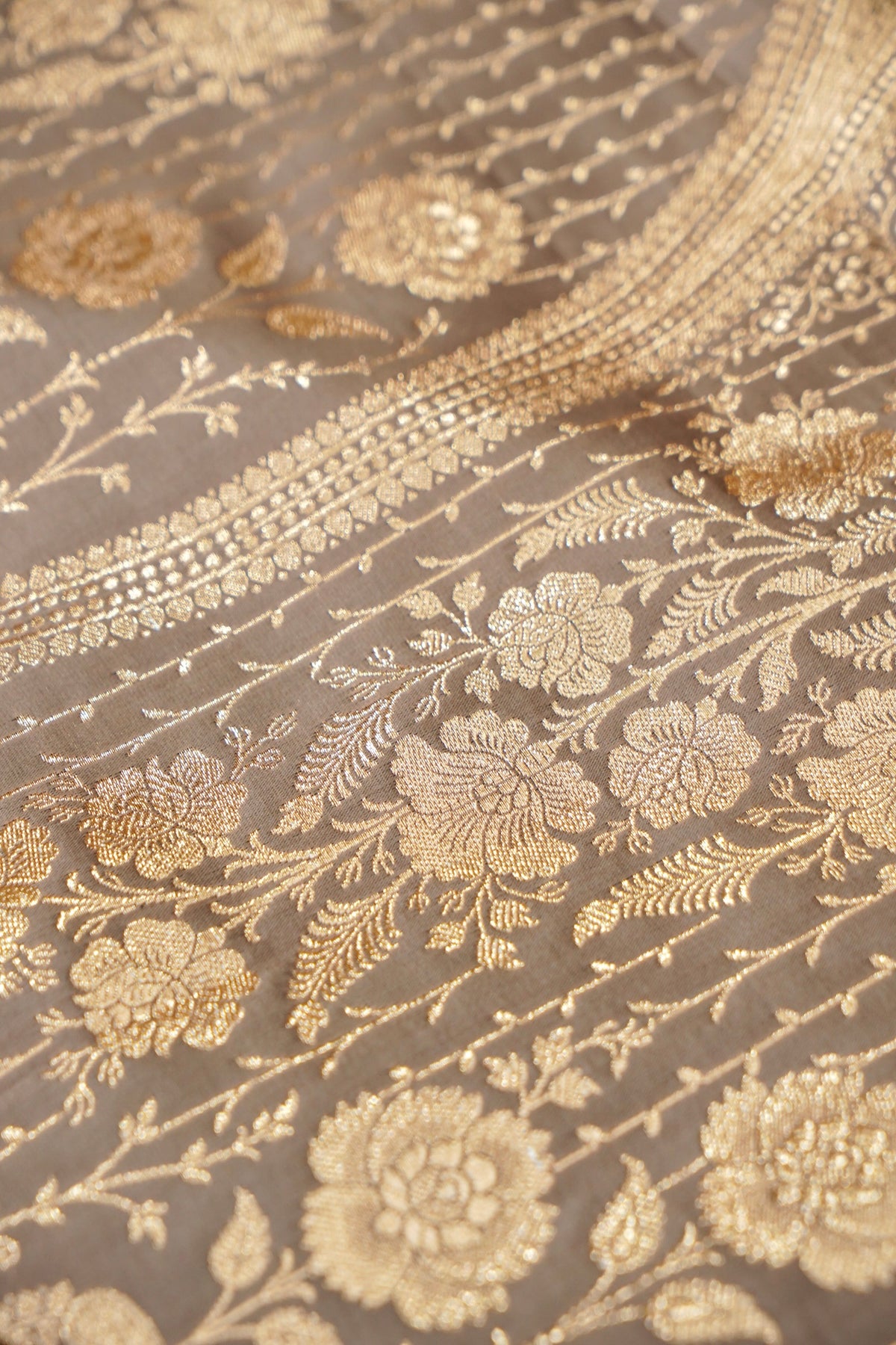 Kruti - Pure Katan Silk Saree in Taupe Beige