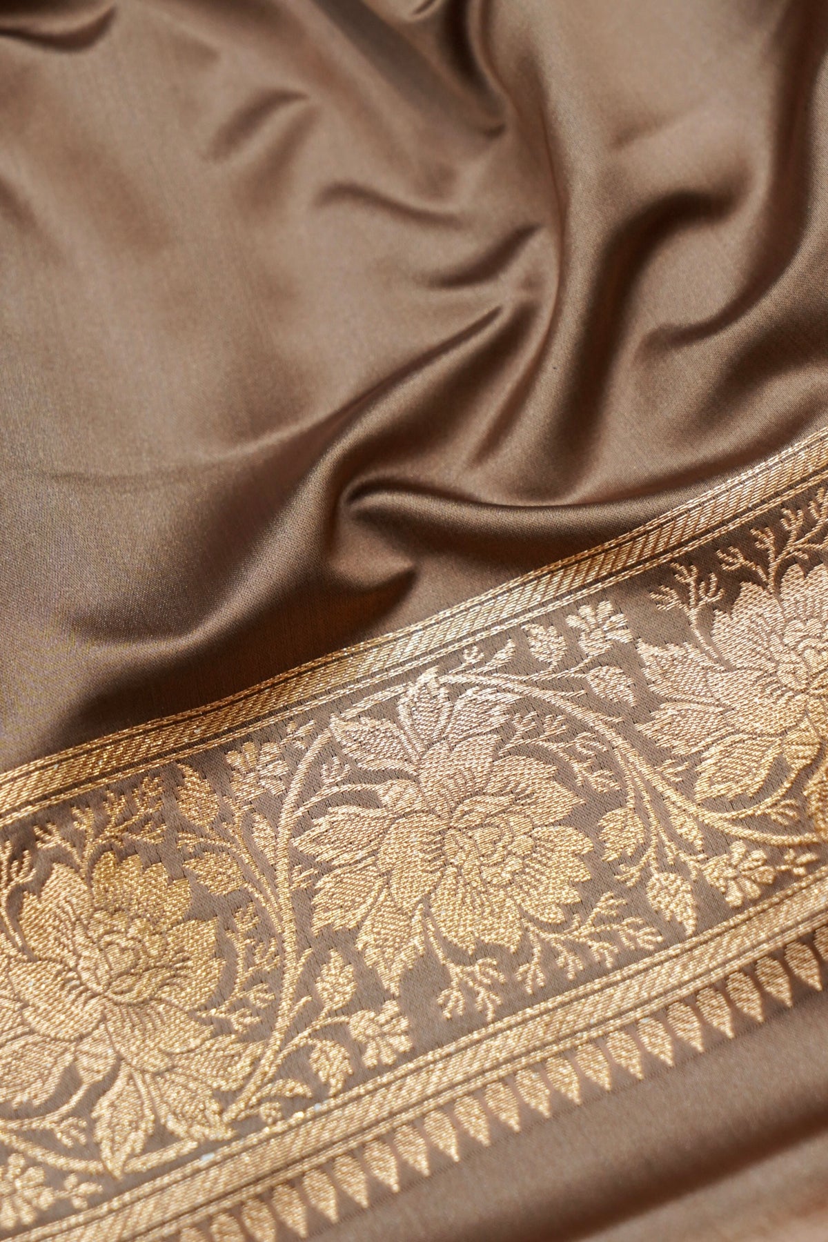 Kruti - Pure Katan Silk Saree in Taupe Beige