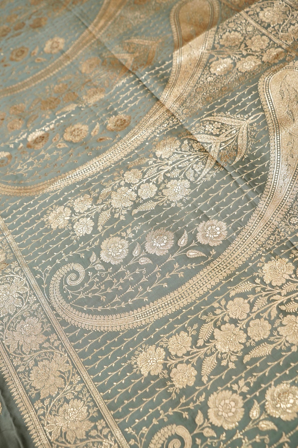 Kruti - Pure Katan Silk Saree in Sage Grey