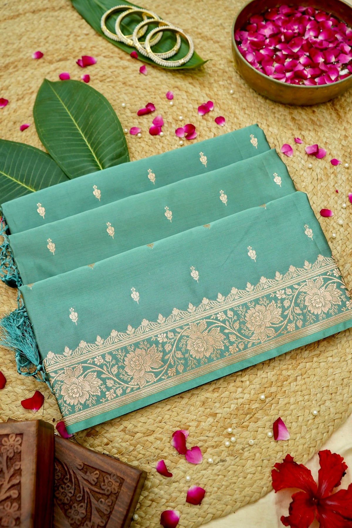 Kruti - Pure Katan Silk Saree in Teal Green