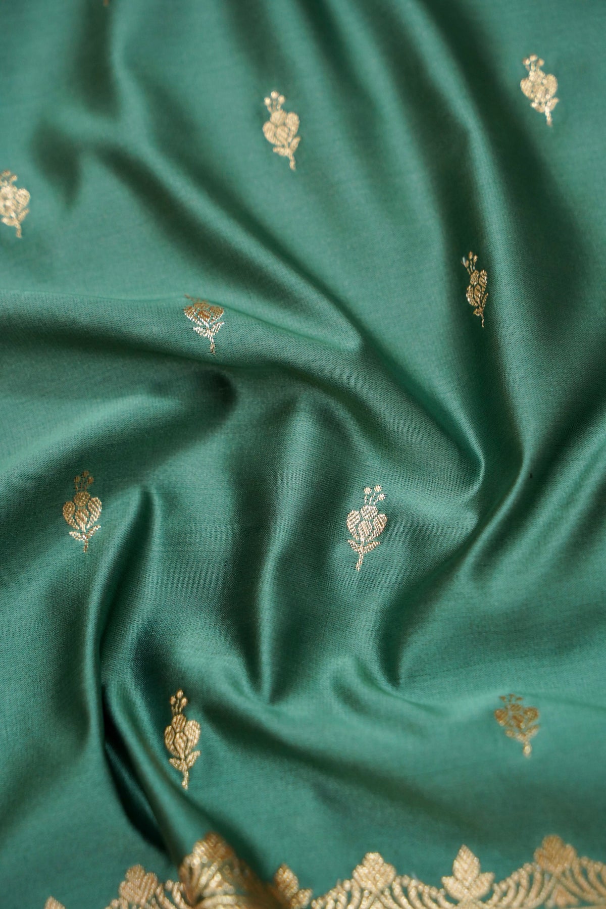 Kruti - Pure Katan Silk Saree in Teal Green