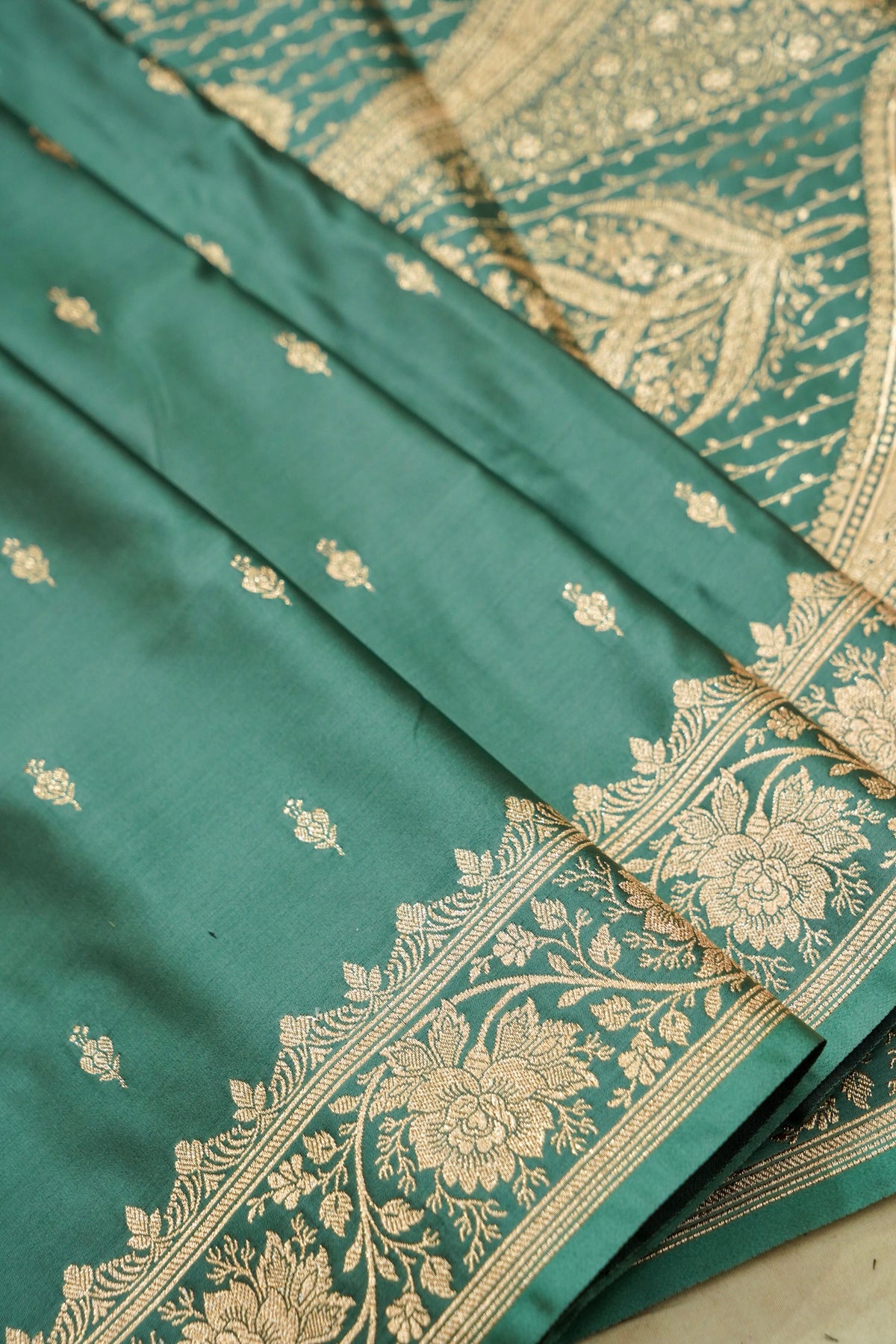 Kruti - Pure Katan Silk Saree in Teal Green