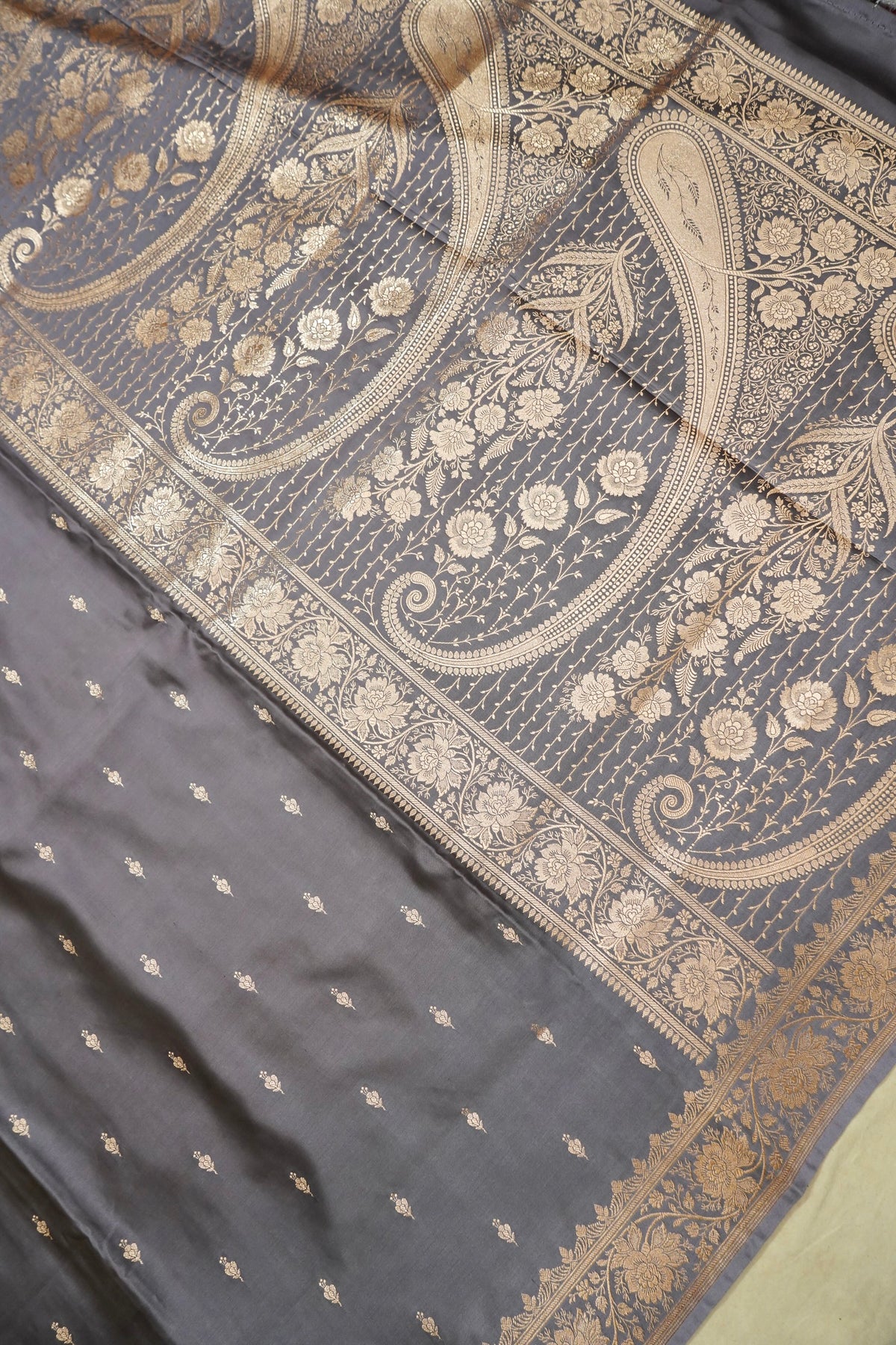 Kruti - Pure Katan Silk Saree in Silver Grey
