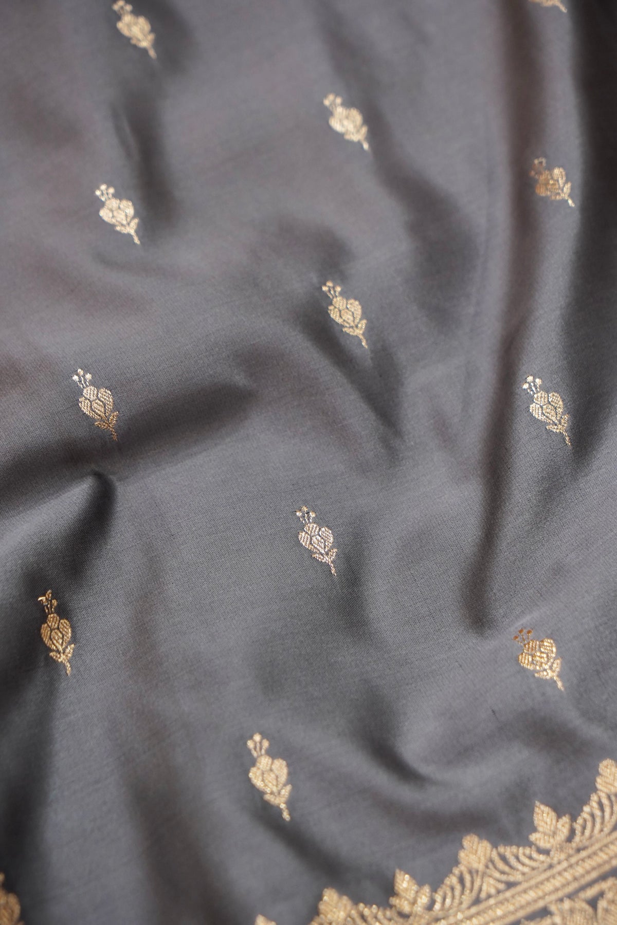 Kruti - Pure Katan Silk Saree in Silver Grey