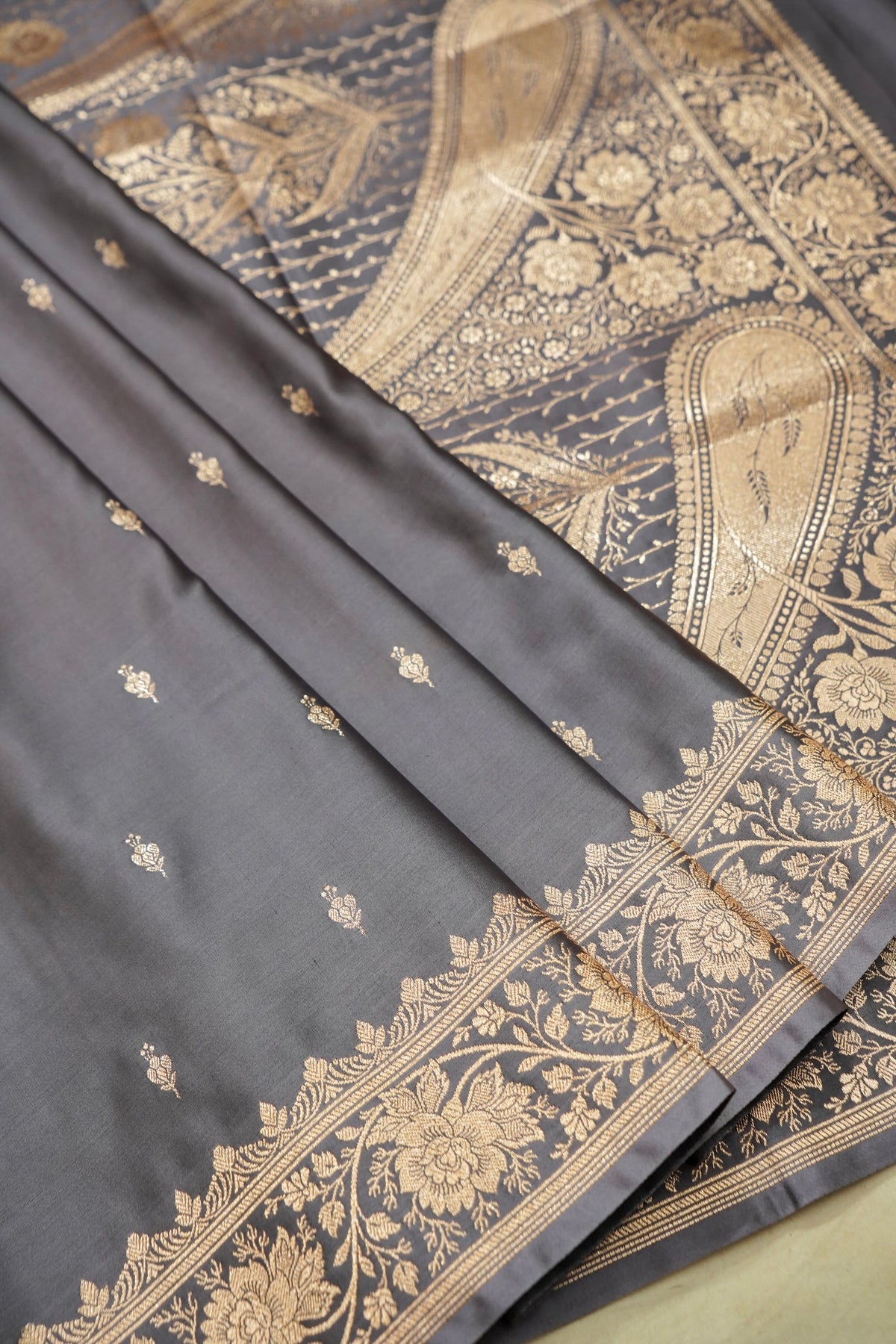 Kruti - Pure Katan Silk Saree in Silver Grey
