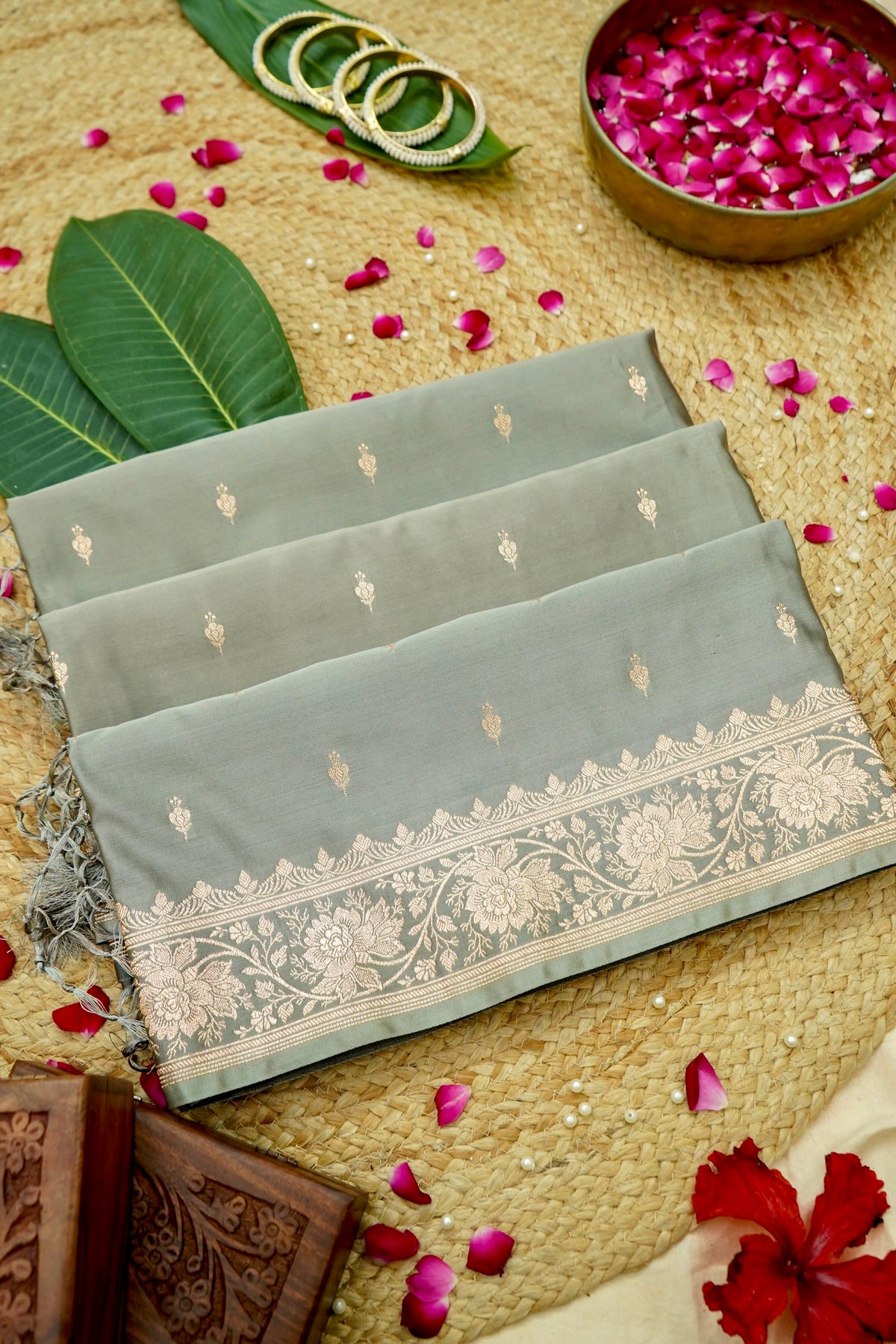 Kruti - Pure Katan Silk Saree in Sage Grey
